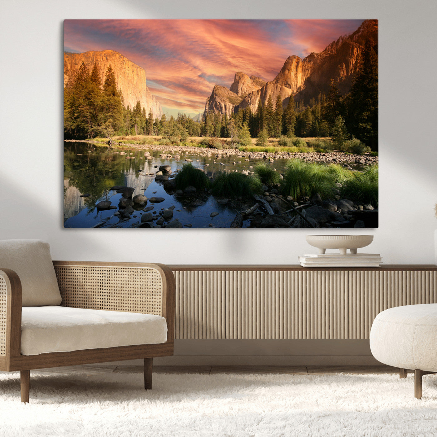 31199457-MGV-CV-36X24-Yosemite Valley Wall Art Canvas Print, Framed El Capitan Art Picture Print, Sunset Sky Perfect Vibrant Western Decor Artwork