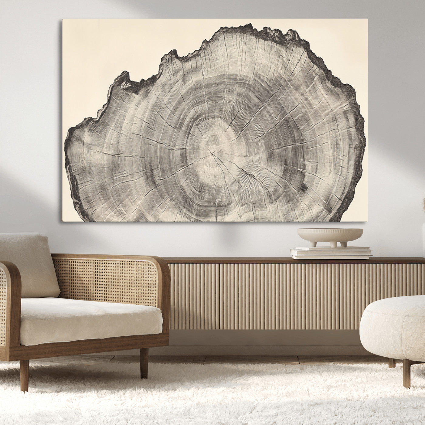 98921313-MGV-CV-36X24-Tree Ring Wall Art Canvas Print, Framed Wood Slice Art Picture Print, Minimalist Wood Perfect Rustic Academic Decor Artwork