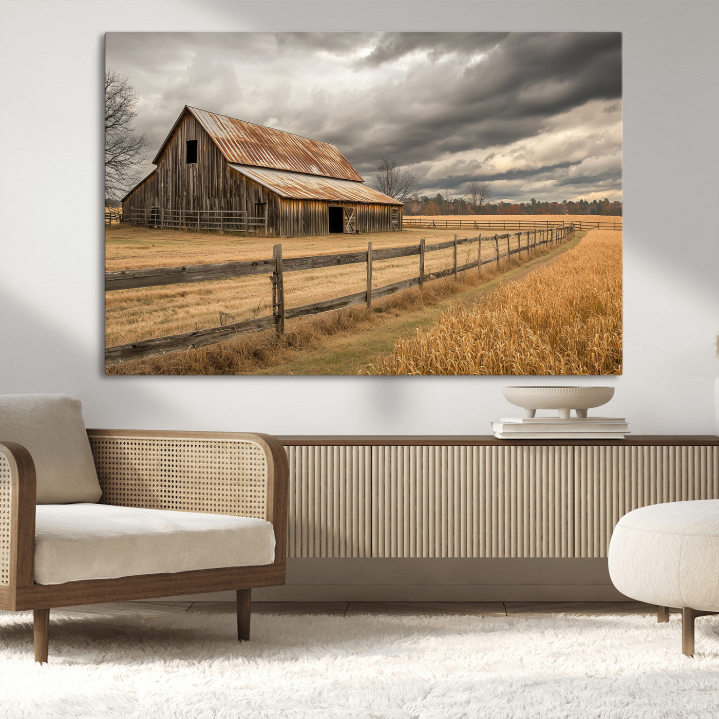 26821575-MGV-CV-36X24-Old Barn Wall Art Canvas Print, Framed Rustic Barn Art Picture Print, Moody Farm Perfect Rustic Farmhouse Decor Artwork