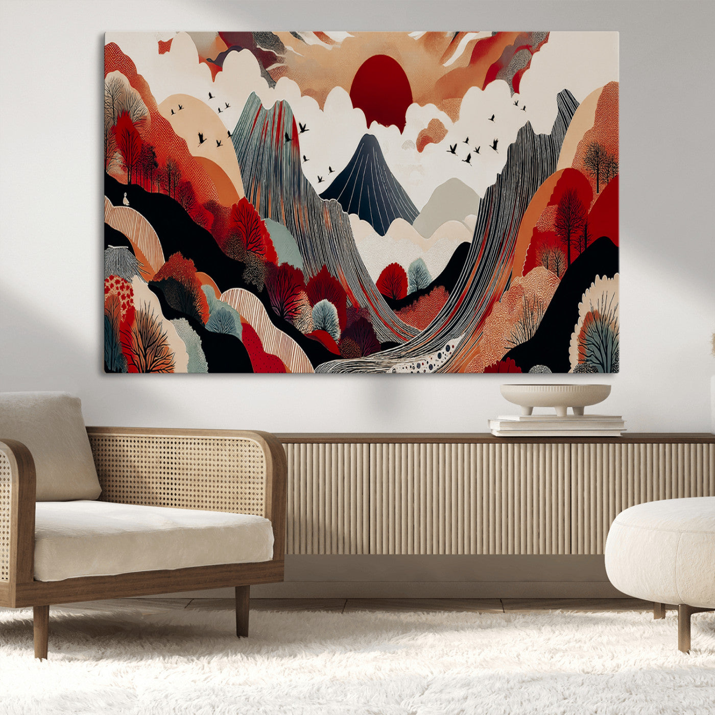 59495752-MGV-CV-36X24-Abstract Mountain Wall Art Canvas Print, Framed Vibrant Landscape Art Picture Print, Nature Drawing Perfect Contemporary