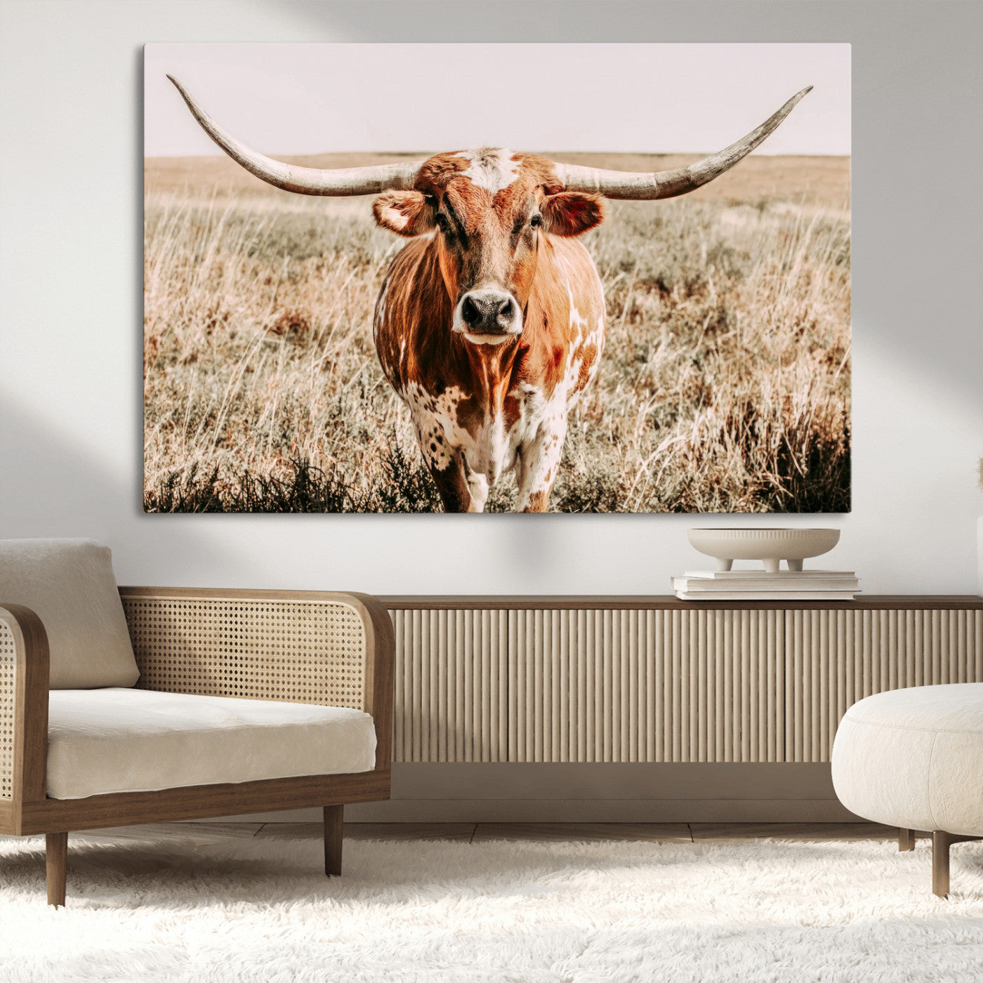 54986862-MGV-CV-36X24-Majestic Longhorn Wall Art – Canvas Print of Graceful Strength & Bold Spirit, Wild Plains Beauty Nature Inspired Rustic Decor for