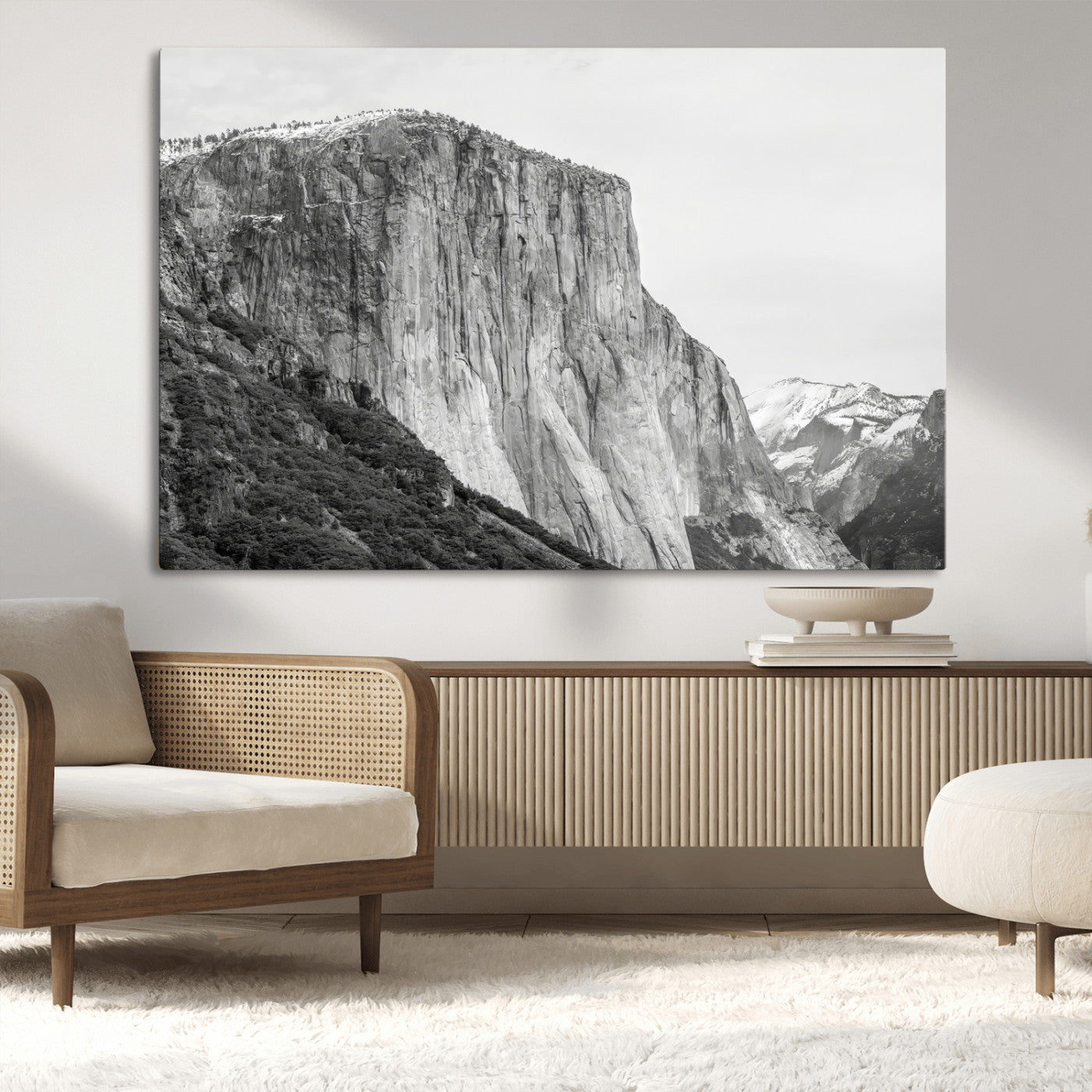 39393420-MGV-CV-36X24-El Capitan Wall Art Canvas Print, Framed Yosemite Cliff Art Picture Print, Monochrome Mountain Perfect Monochrome Sierra Decor
