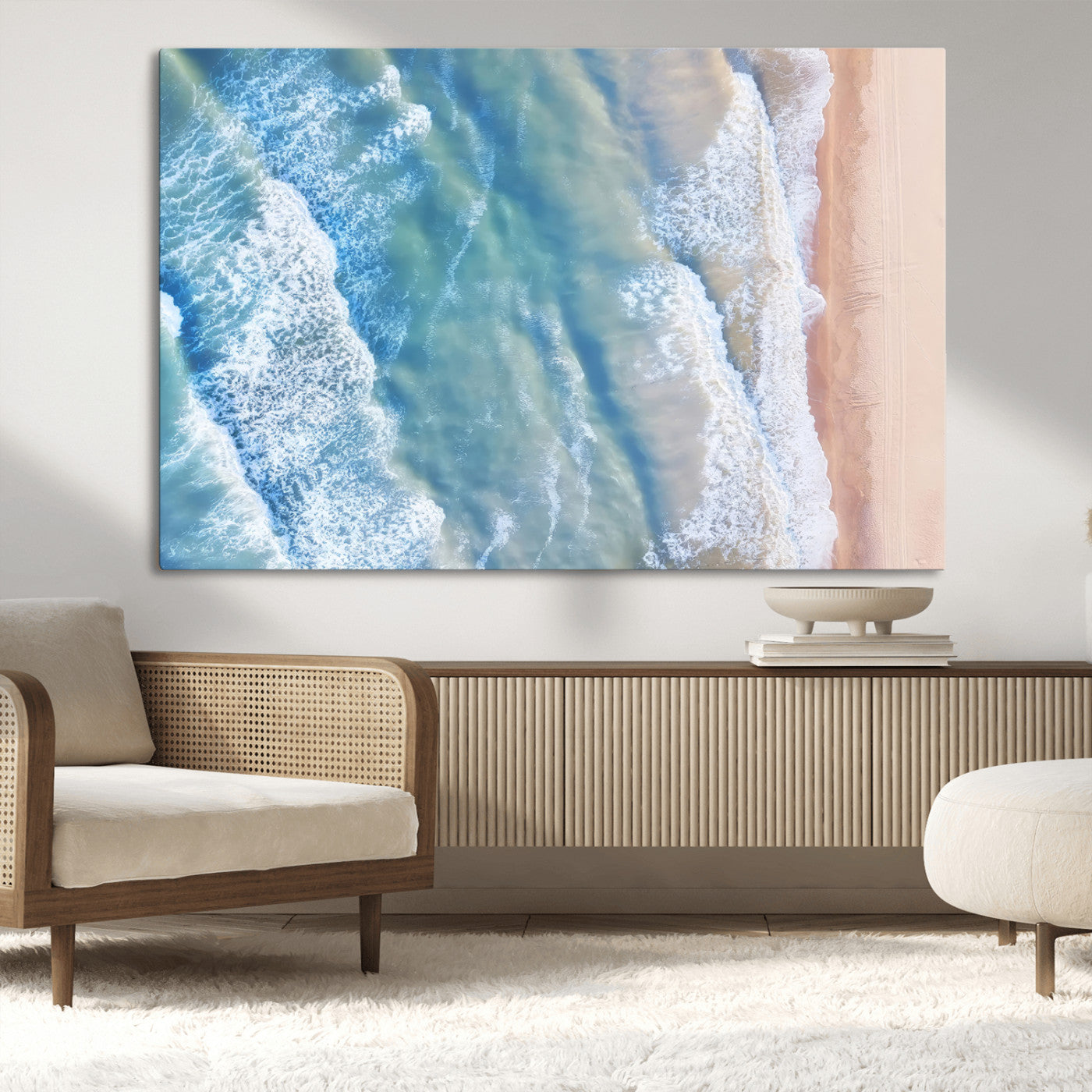 17641845-MGV-CV-36X24-Aerial Ocean Wall Art Canvas Print, Framed Blue Waves Art Picture Print, Sandy Shoreline Perfect Modern Coastal Decor Artwork