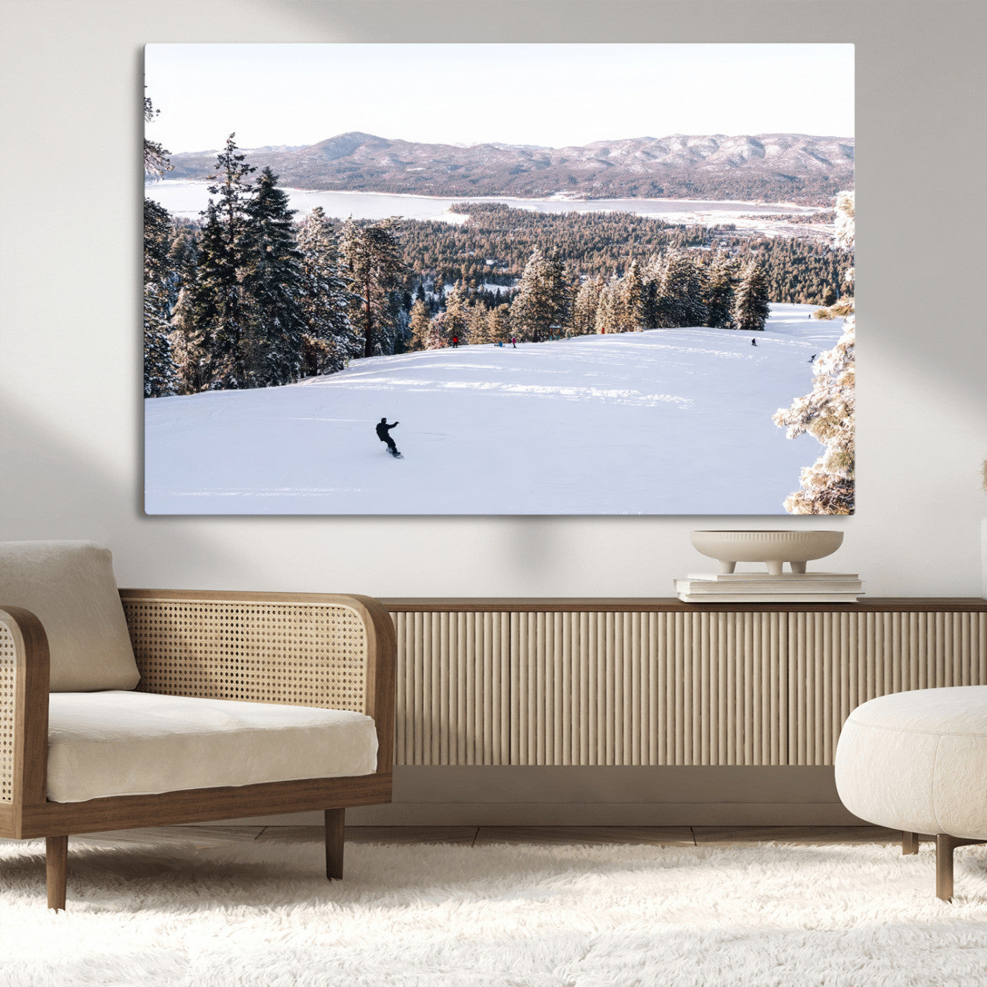 79857868-MGV-CV-36X24-Snowy Mountain Wall Art Canvas Print, Framed Ski Slope Art Picture Print, Winter Forest Perfect Modern Rustic Decor Artwork
