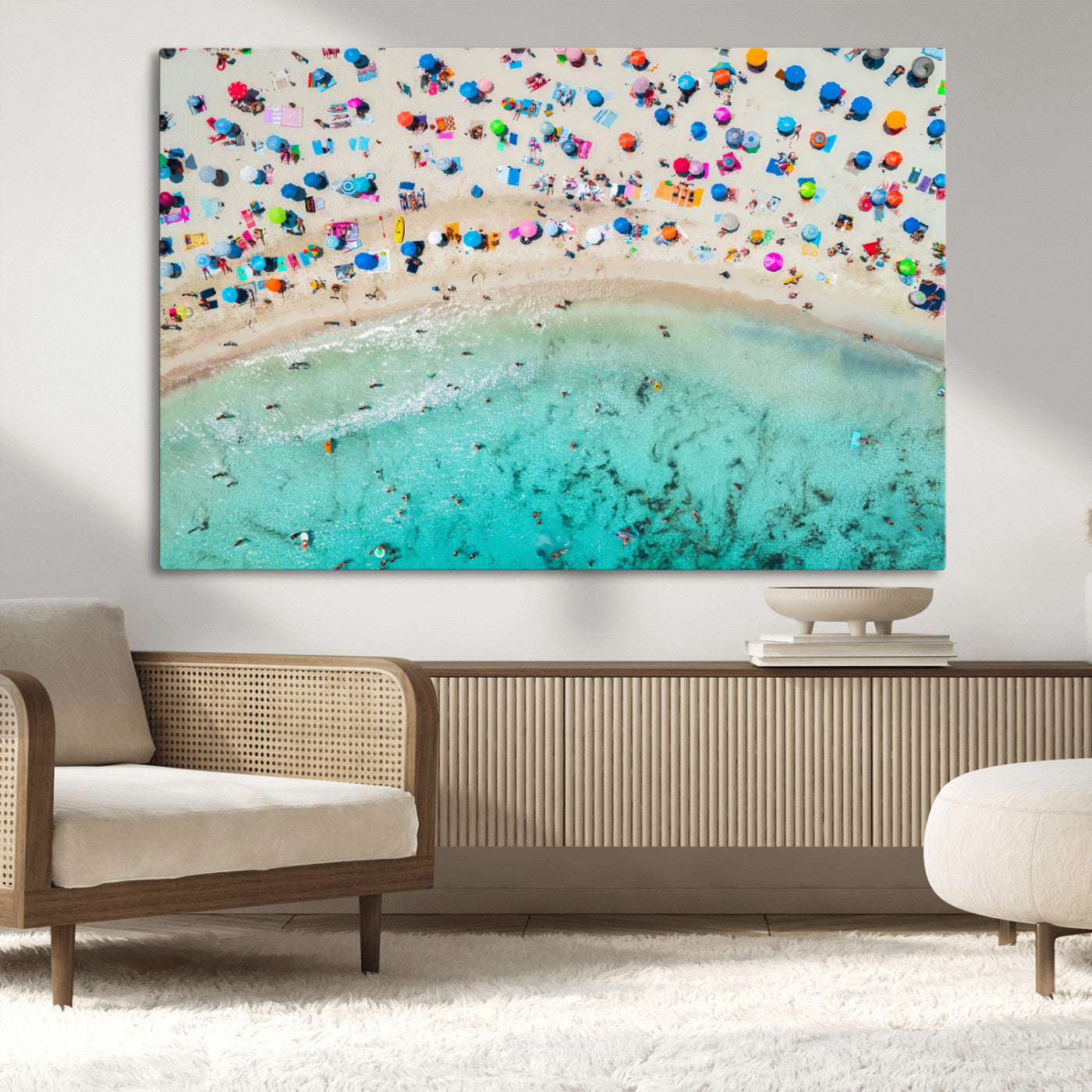 76172085-MGV-CV-36X24-Tropical Shoreline Wall Art Canvas Print, Framed Beach Relaxing Art Picture Print, Aerial Summer Perfect Coastal Vibrant Decor