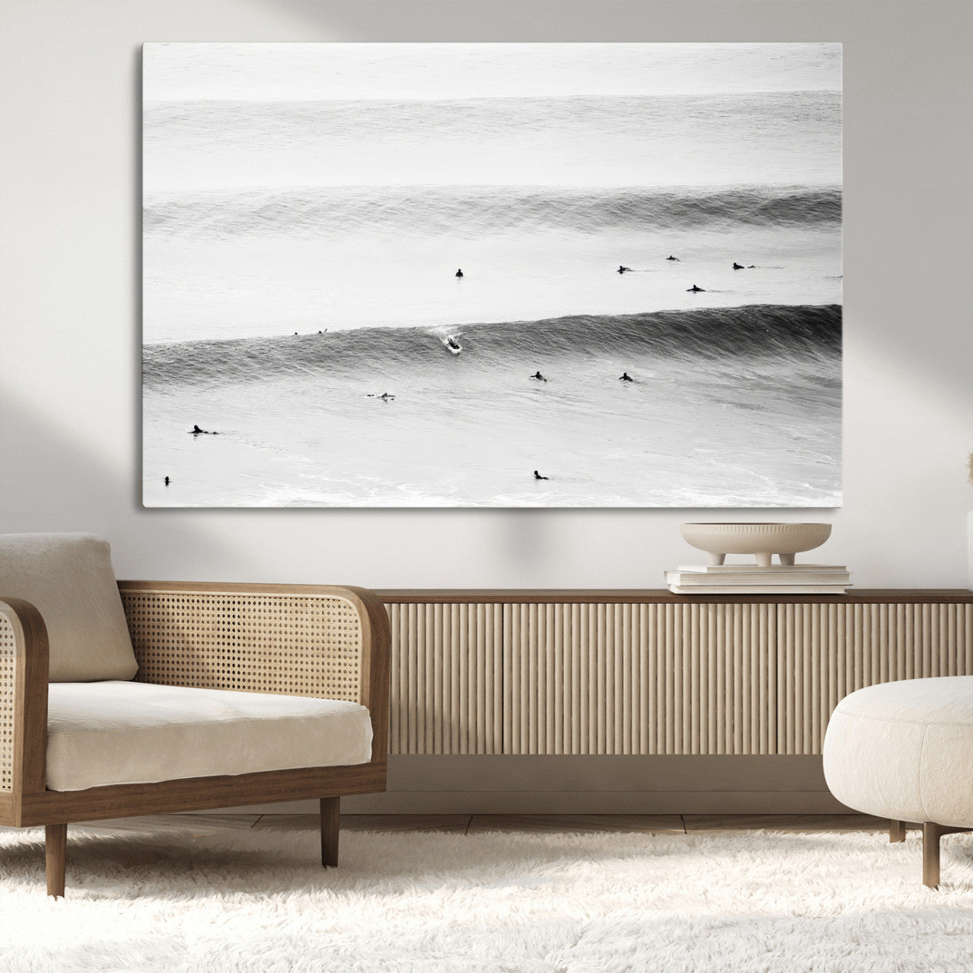 54291445-MGV-CV-36X24-Black White Ocean Wall Art Canvas Print, Framed Coastal Sport Art Picture Print, Ocean Culture Perfect Minimalist Coastal Decor