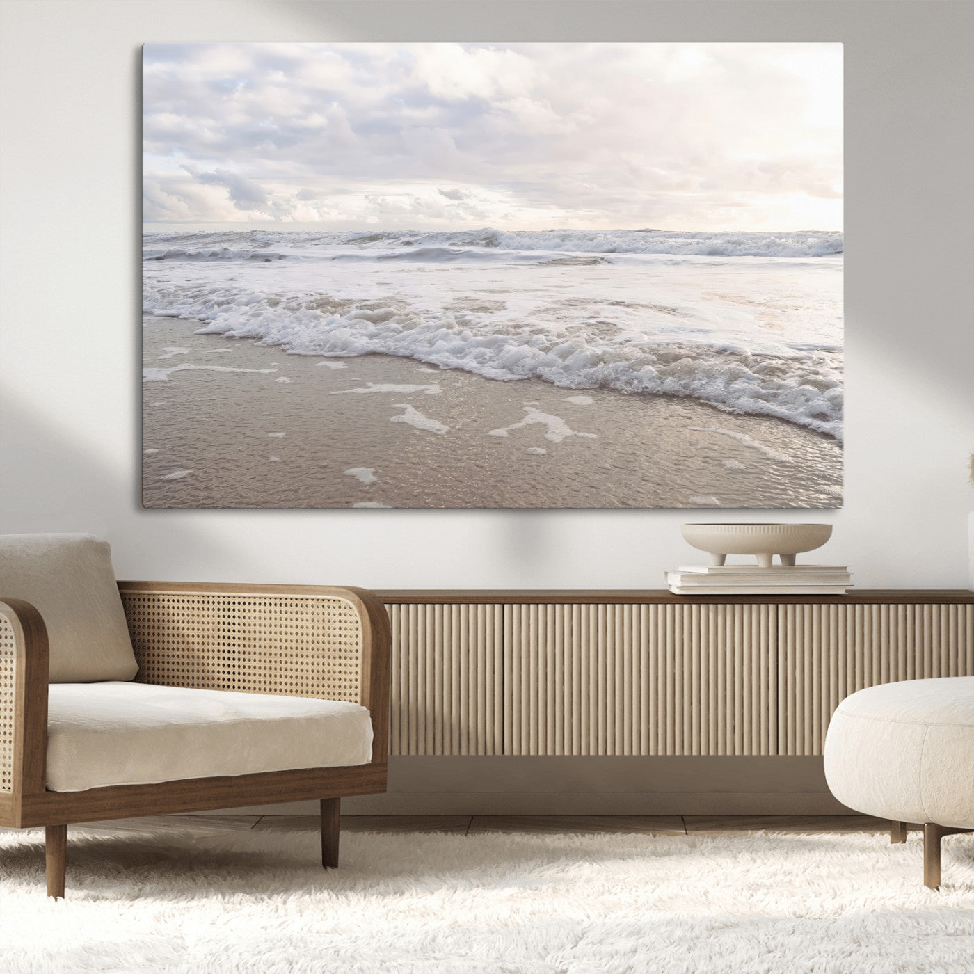 70596264-MGV-CV-36X24-Ocean Waves Wall Art Canvas Print, Framed Coastal Shoreline Art Picture Print, Sea Foam Perfect Coastal Minimalist Decor Artwork