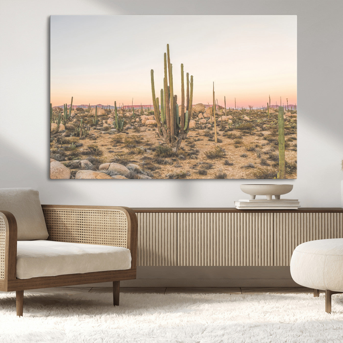 76234974-MGV-CV-36X24-Desert Cactus Wall Art Canvas Print, Framed Baja Desert Art Picture Print, Pastel Desert Perfect Southwestern Boho Decor Artwork