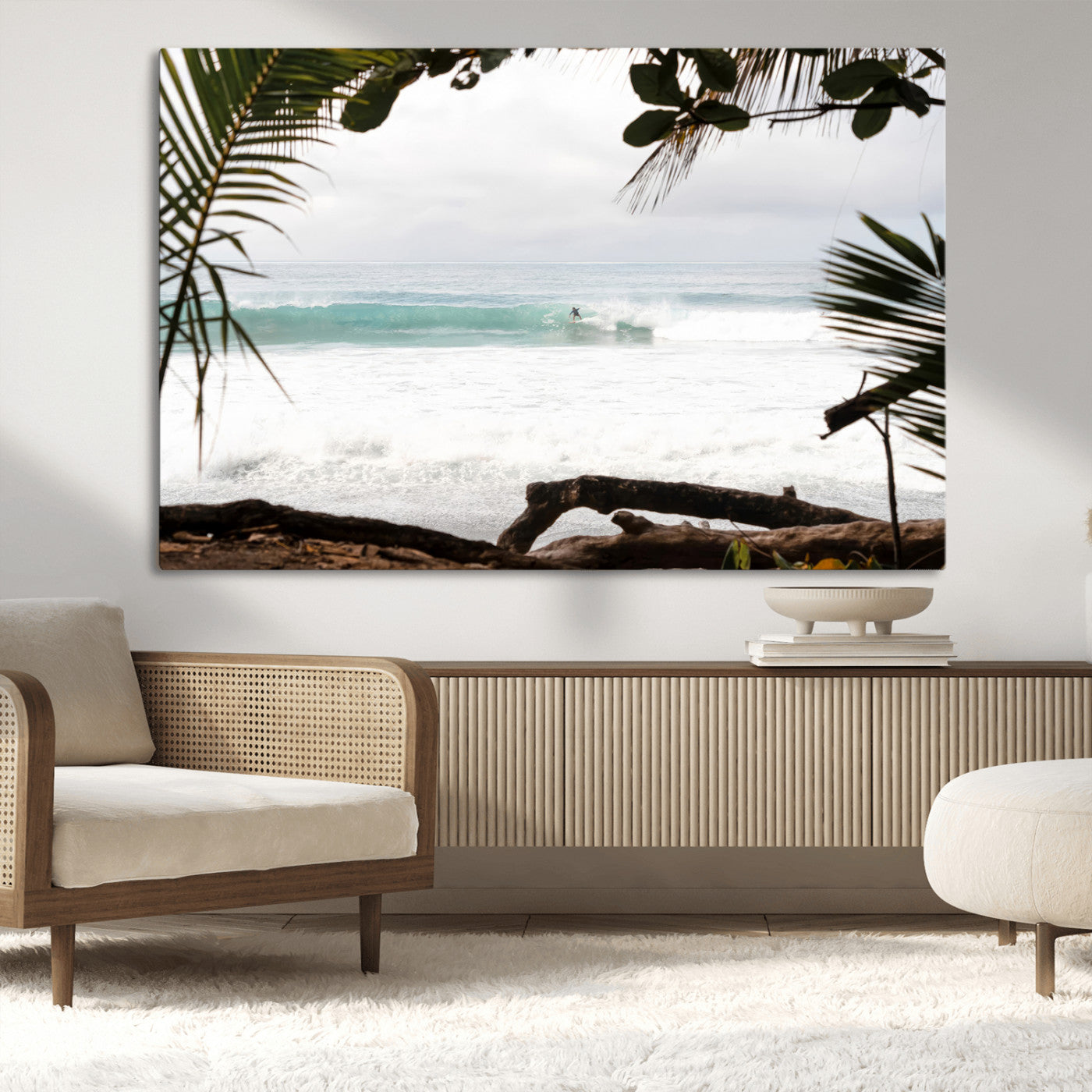 50382104-MGV-CV-36X24-Tropical Surf Wall Art Canvas Print, Framed Palm Tree View Art Picture Print, Beach House Art Perfect Boho Coastal Decor Artwork