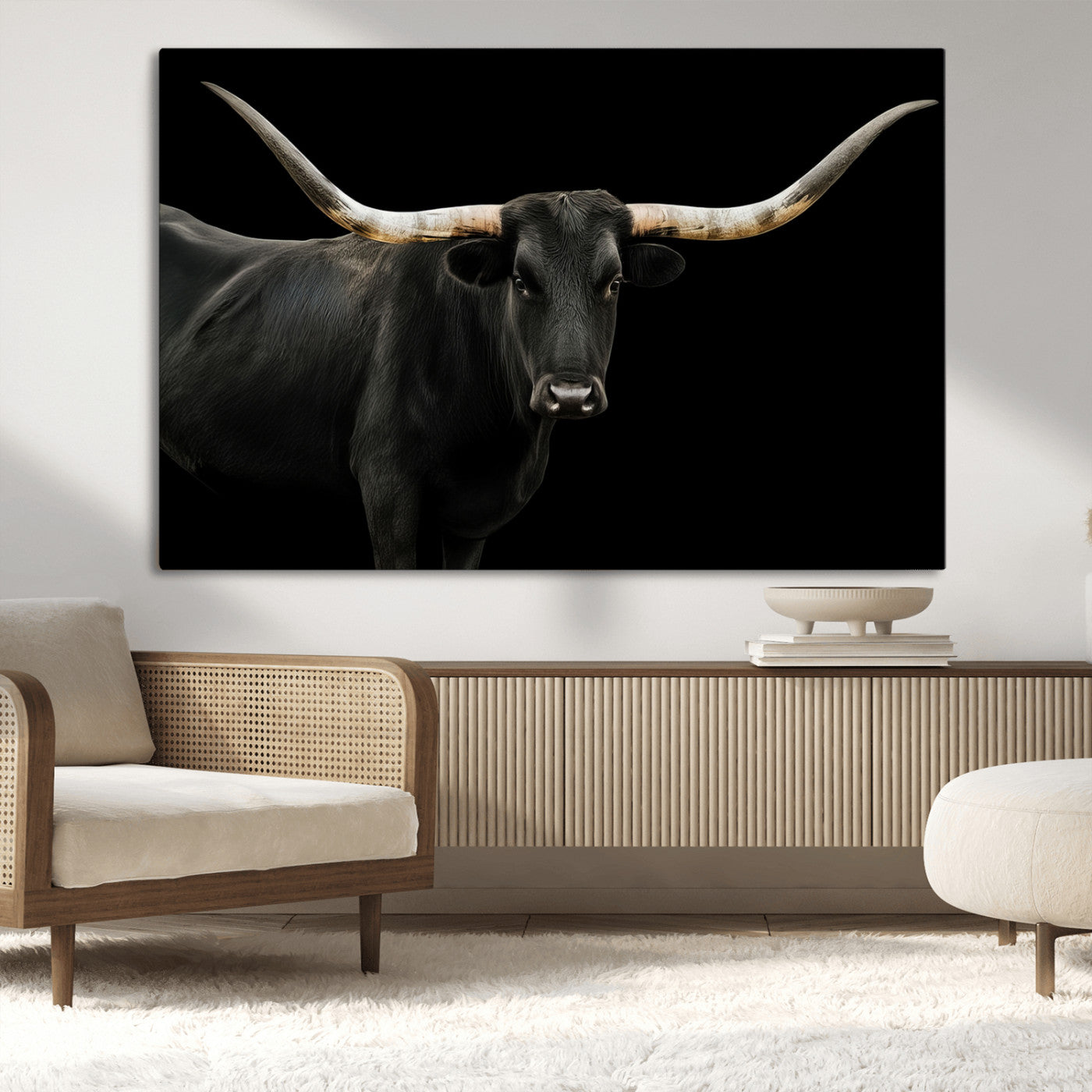 23572907-MGV-CV-36X24-Texas Longhorn Wall Art Canvas Print, Framed Rustic Western Decor Art Picture Print, Farmhouse Animal Perfect Modern Western
