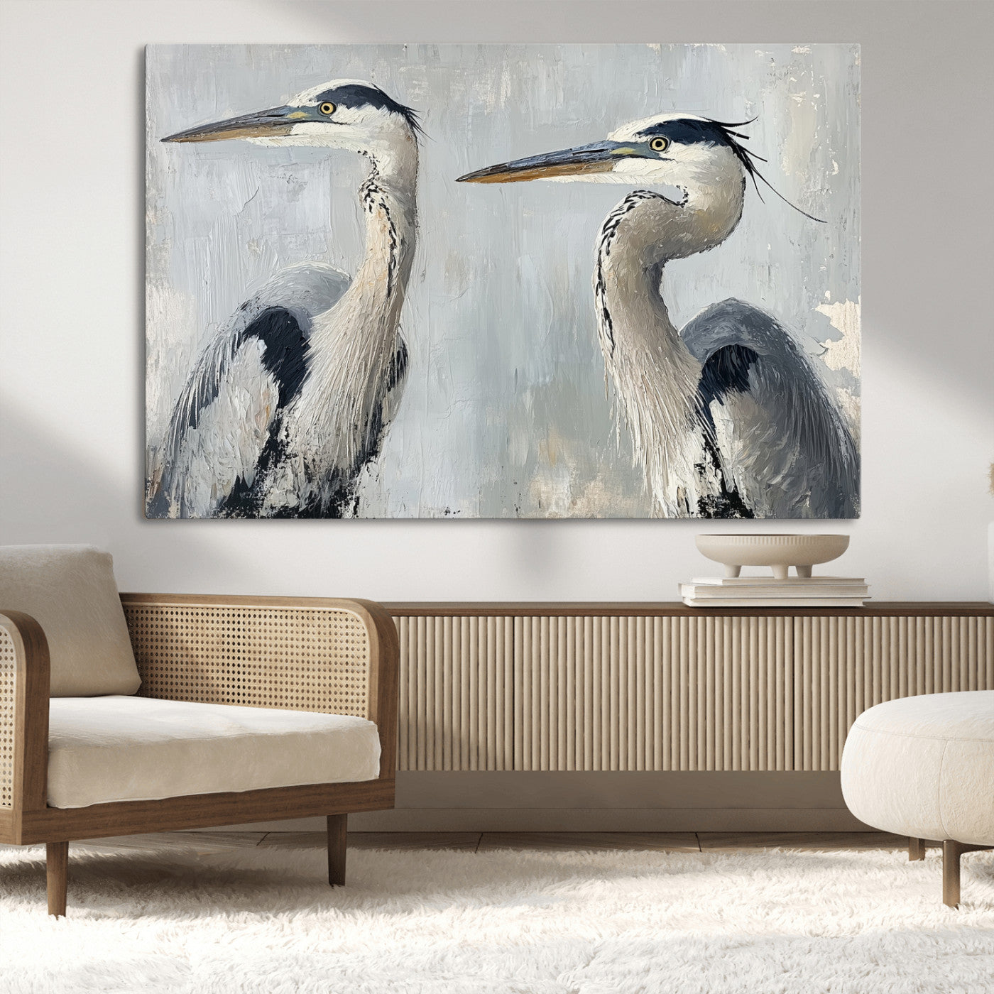 19427826-MGV-CV-36X24-Bird Canvas Decor Wall Art Canvas Print, Framed Coastal Bird Pair Art Picture Print, Minimalist Wildlife Wall Perfect Coastal