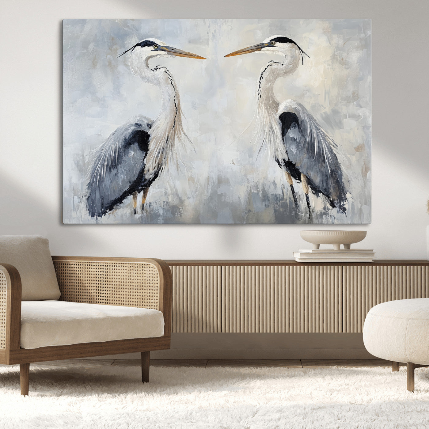 90806932-MGV-CV-36X24-Heron Wall Art Wall Art Canvas Print, Framed Bird Canvas Decor Art Picture Print, Nature Inspired Perfect Coastal Minimalist Decor