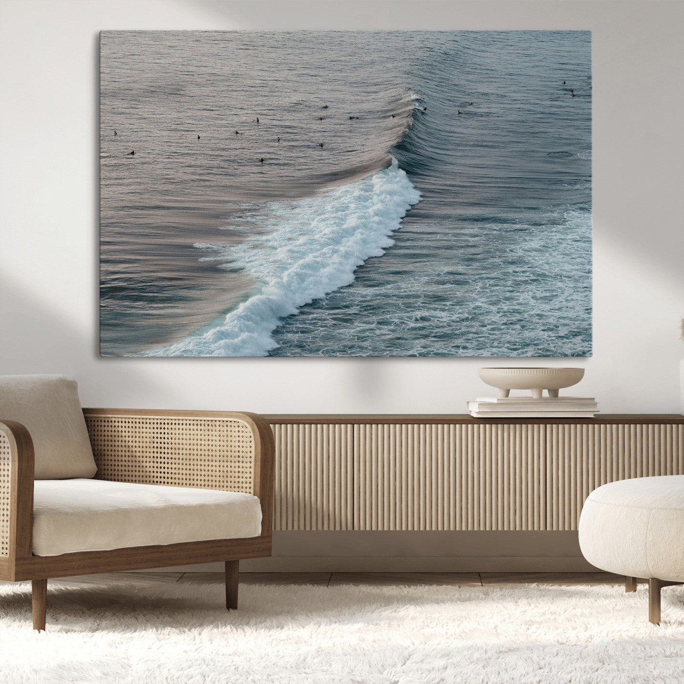 23077324-MGV-CV-36X24-Ocean Waves Wall Art Canvas Print, Framed Coastal Serenity Art Picture Print, Surf Aesthetic Perfect Modern Coastal Decor Artwork