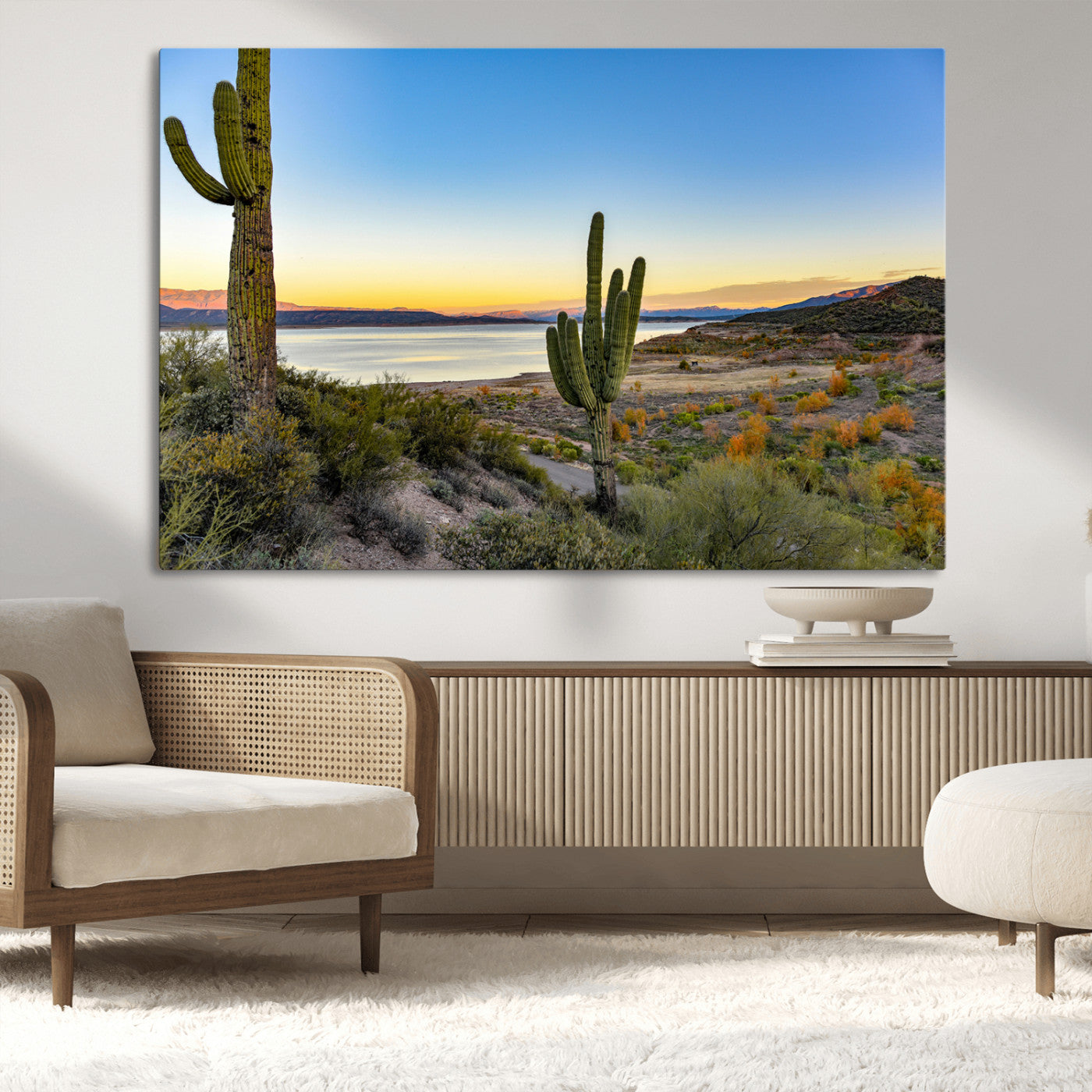 52844711-MGV-CV-36X24-Saguaro Cactus Wall Art Canvas Print, Framed Desert Sunset Art Picture Print, Southwestern Scene Perfect Southwestern Rustic Decor