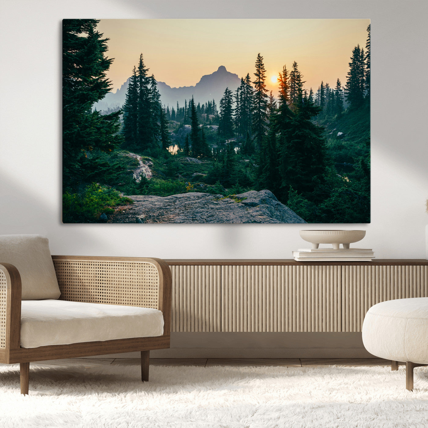 66397982-MGV-CV-36X24-Mountain Landscape Wall Art Canvas Print, Framed Forest Serenity Art Picture Print, Mountain Landscape Perfect Rustic Wilderness