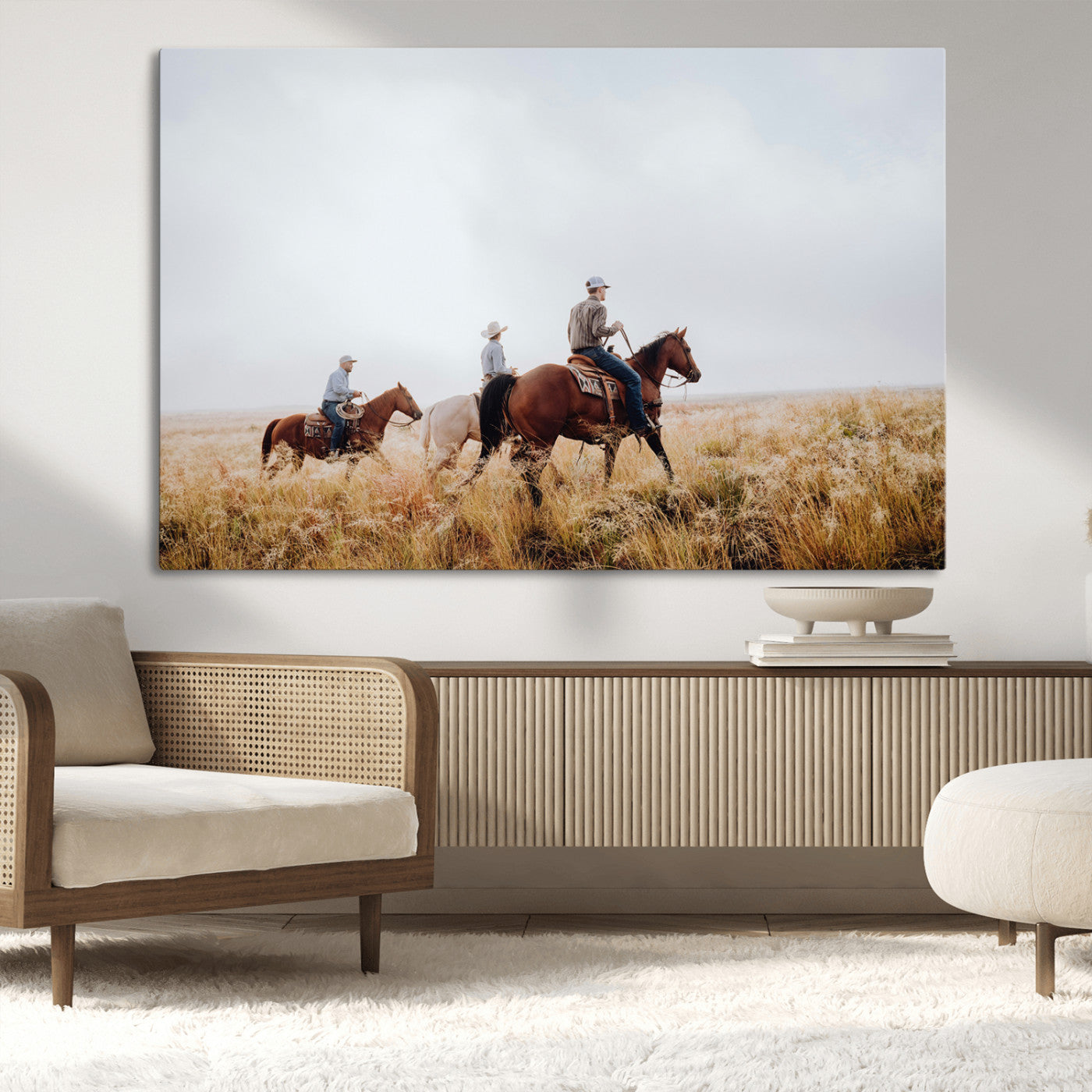 94723307-MGV-CV-36X24-Western Cowboys Wall Art Canvas Print, Framed Rustic Prairie Art Picture Print, Horseback Riding Perfect Rustic Western Decor