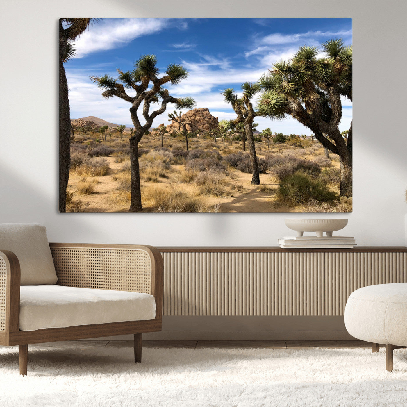 25722592-MGV-CV-36X24-Joshua Tree Desert Wall Art Canvas Print, Framed Southwestern Nature Art Picture Print, Rustic Earth Tones Perfect Southwestern