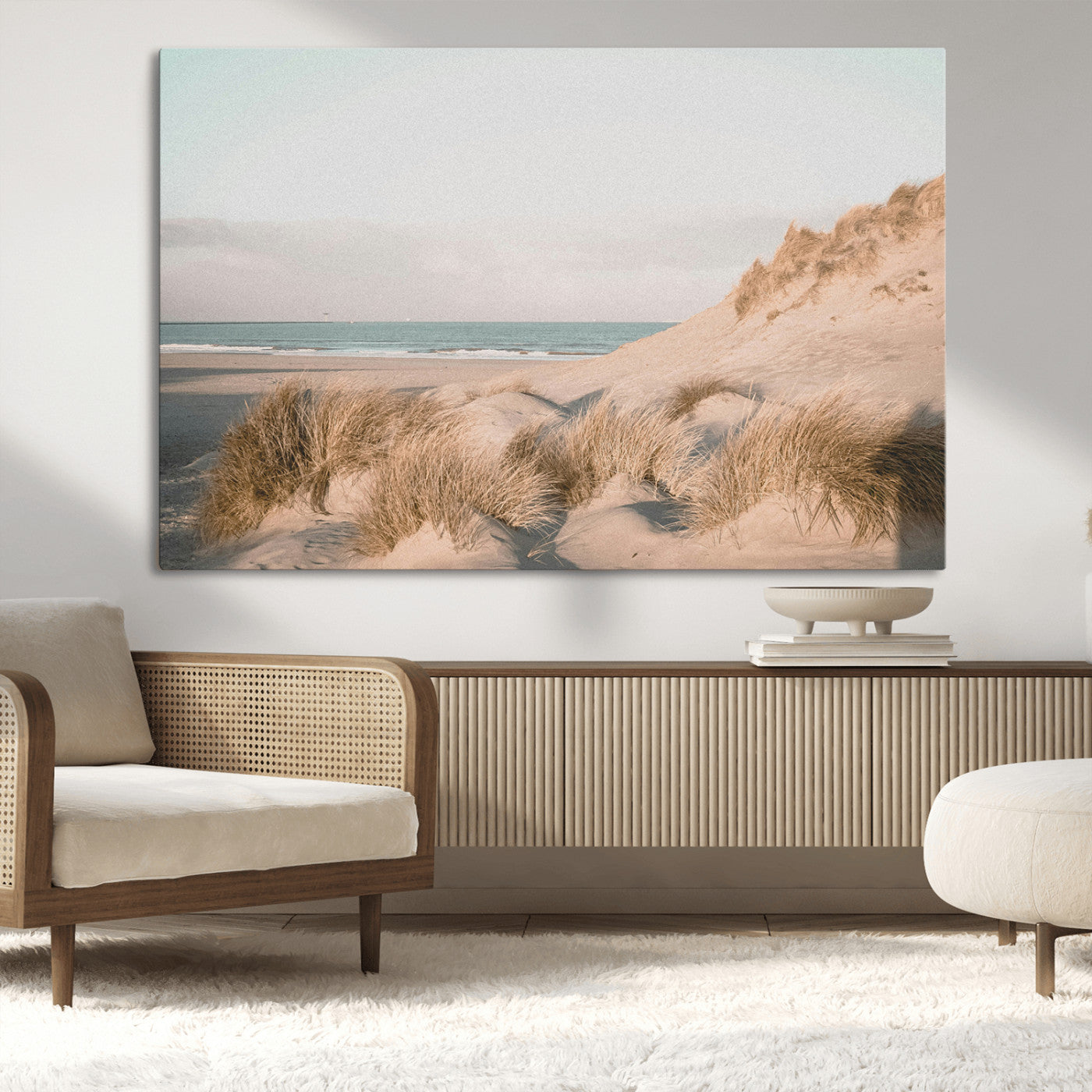 28064037-MGV-CV-36X24-Minimalist Seascape Wall Art Canvas Print, Framed Neutral Beach Print Art Picture Print, Sand Dune Photography Perfect
