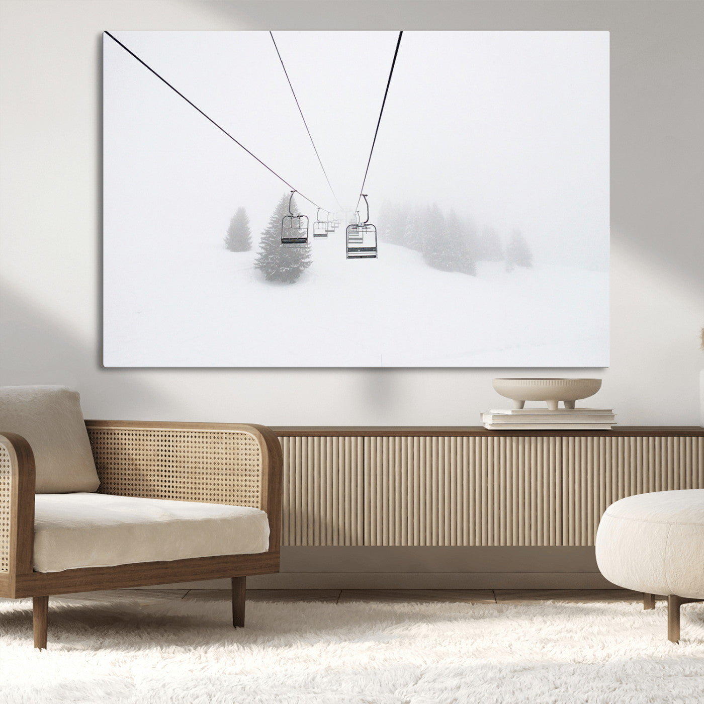 20216390-MGV-CV-36X24-Ski Lift Wall Art Canvas Print, Framed Snowy Landscape Art Picture Print, Alpine Adventure Perfect Nordic Minimalist Decor Artwork