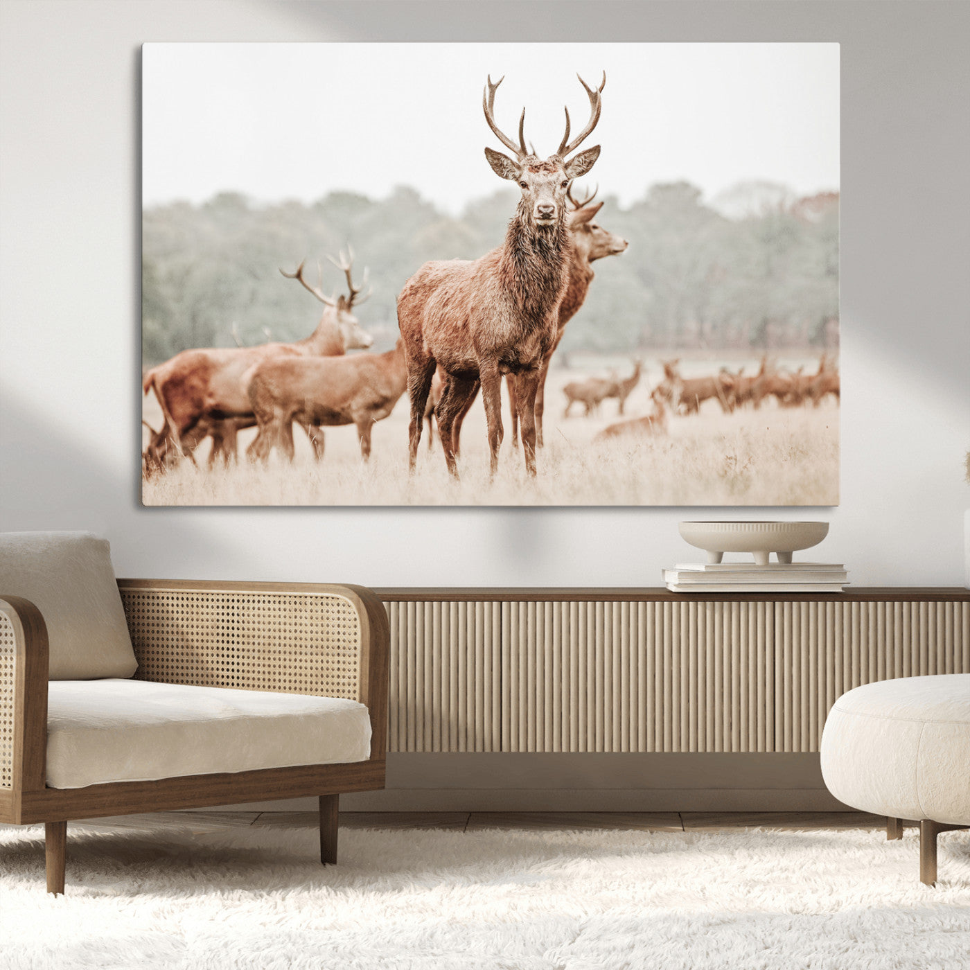 17659786-MGV-CV-36X24-Rustic Nature Art Wall Art Canvas Print, Framed Stag Canvas Print Art Picture Print, Woodland Decor Perfect Rustic Lodge Decor