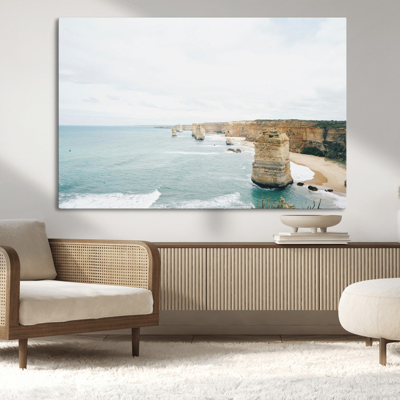 70095633-MGV-CV-36X24-Twelve Apostles Wall Art Canvas Print, Framed Coastal Cliffs Art Picture Print, Rugged Rock Formations Perfect Minimalist Coastal