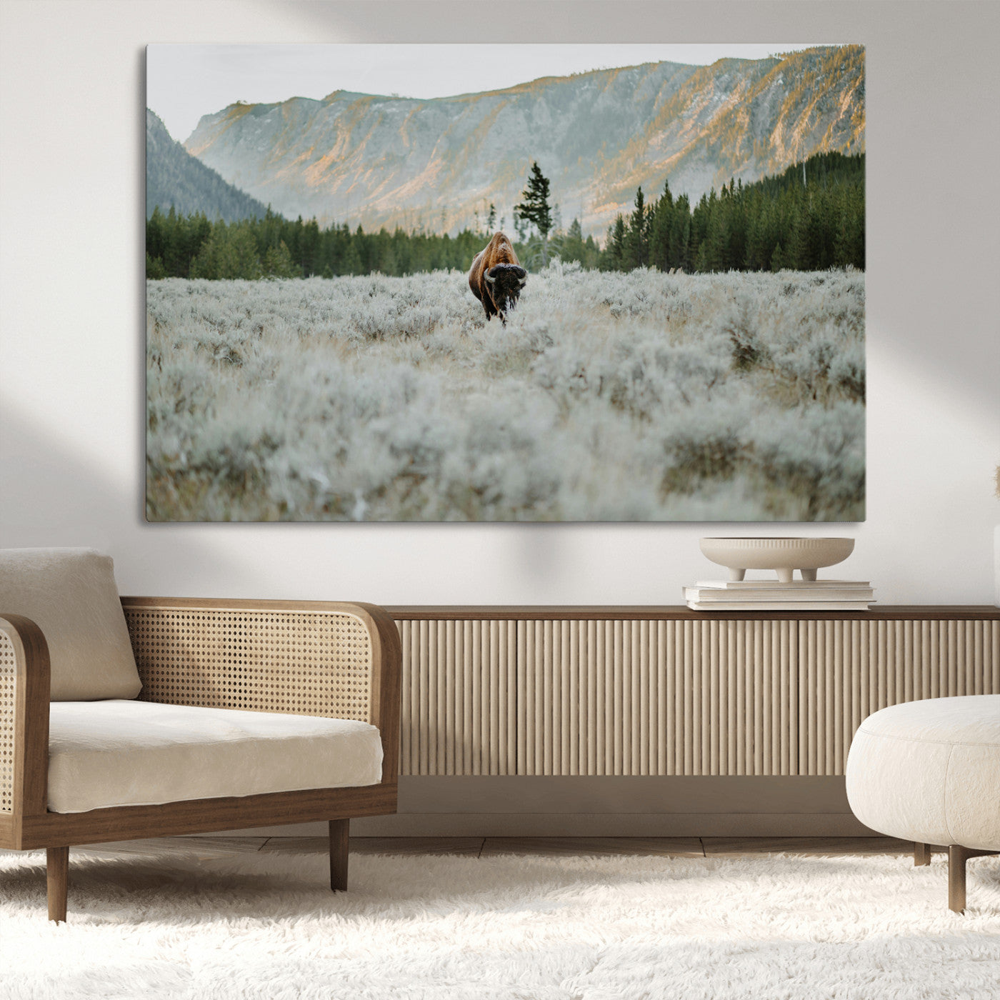 41674074-MGV-CV-36X24-Bison Wall Art – American Buffalo Wildlife Photography Canvas Print, Western Mountain Landscape Artwork Rustic Nature Decor for