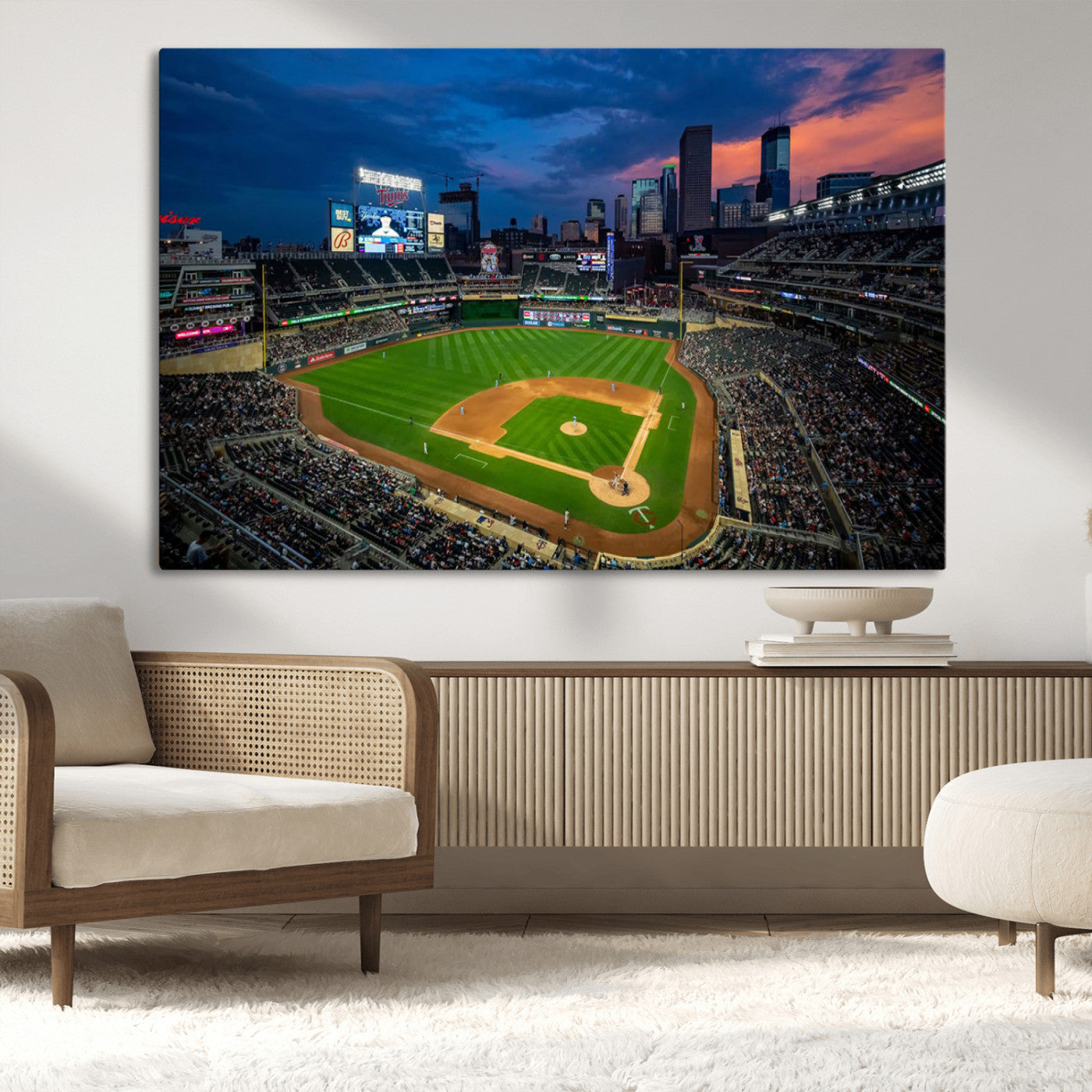 68222753-MGV-CV-36X24-Baseball Stadium Wall Art – Panoramic Night Game Canvas Print, Sports Decor for Man Cave, Office, Bar, or Living Room