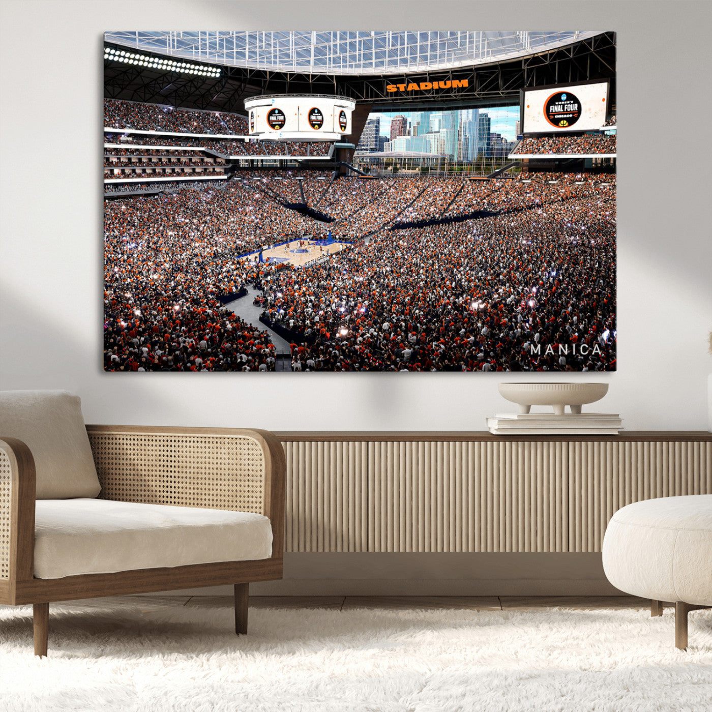 38616413-MGV-CV-36X24-Chicago Dome Stadium Wall Art – Futuristic Basketball Final Four Arena Canvas Print, Modern Sports Fan Decor for Man Cave or