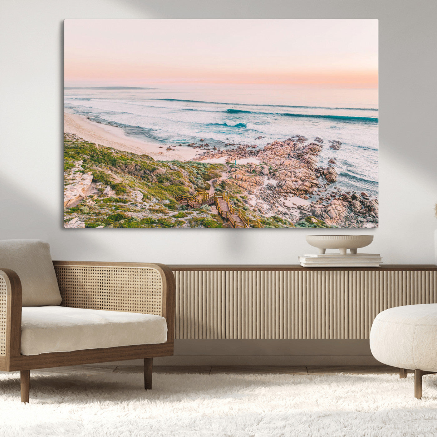 27332135-MGV-CV-36X24-Coastal Sunset Wall Art – Ocean Waves and Rocky Shore Canvas Print, Scenic Seaside Photography Decor for Bedroom, Living Room,