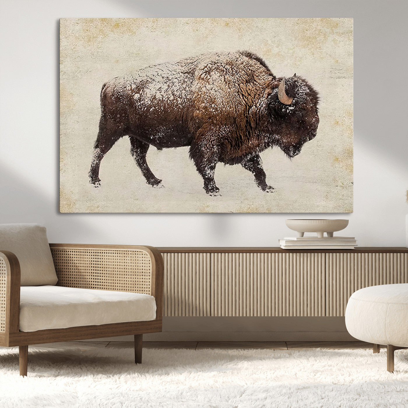 54810031-MGV-CV-36X24-Western Wall Art – Snow Covered Bison Canvas Print, Rustic Wildlife Photography Decor for Bedroom, Living Room, Office, Lodge,