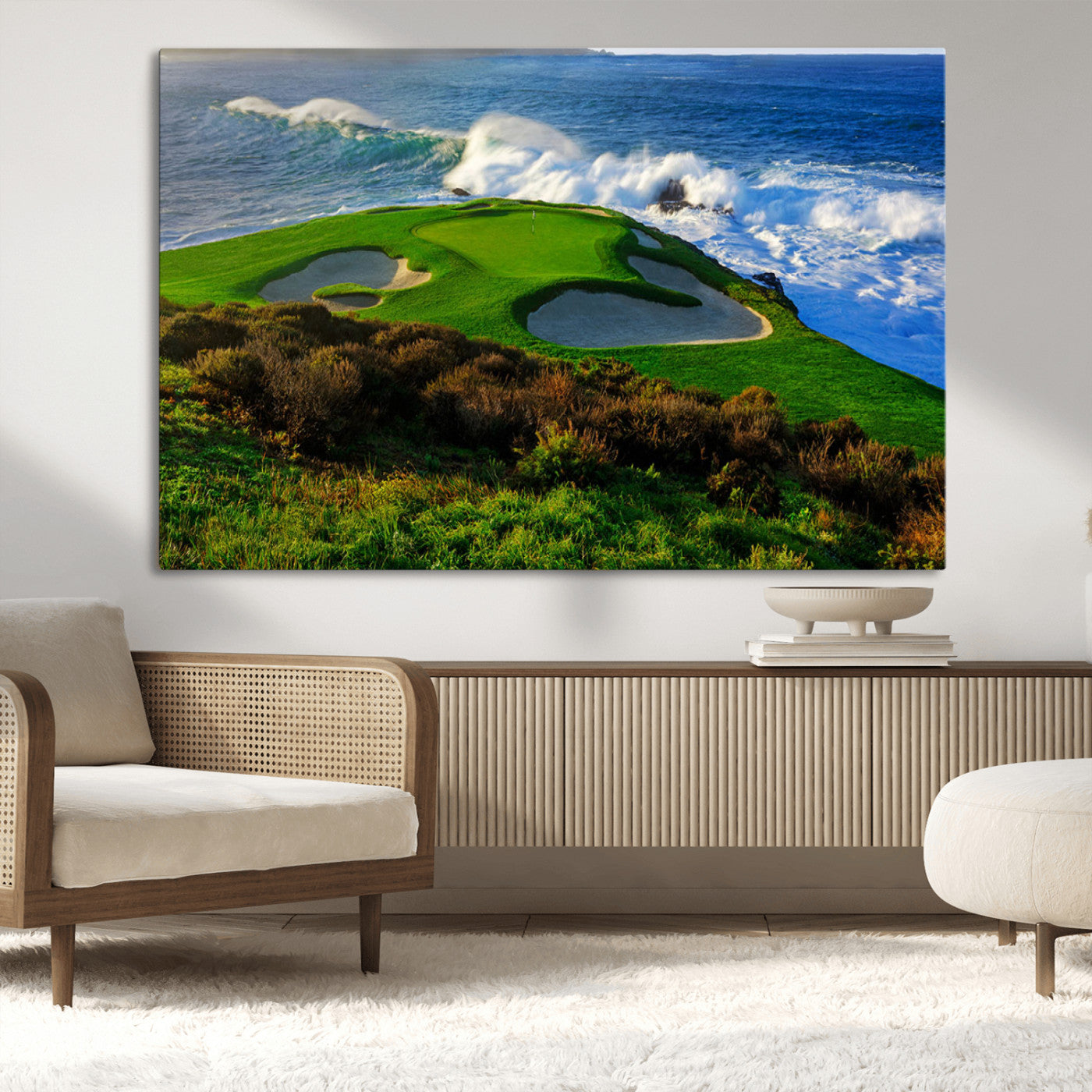 13644055-MGV-CV-36X24-Golf Wall Art – Oceanfront Green Canvas Print, Scenic Coastal Course Photography Decor for Bedroom, Living Room, Office, Sports