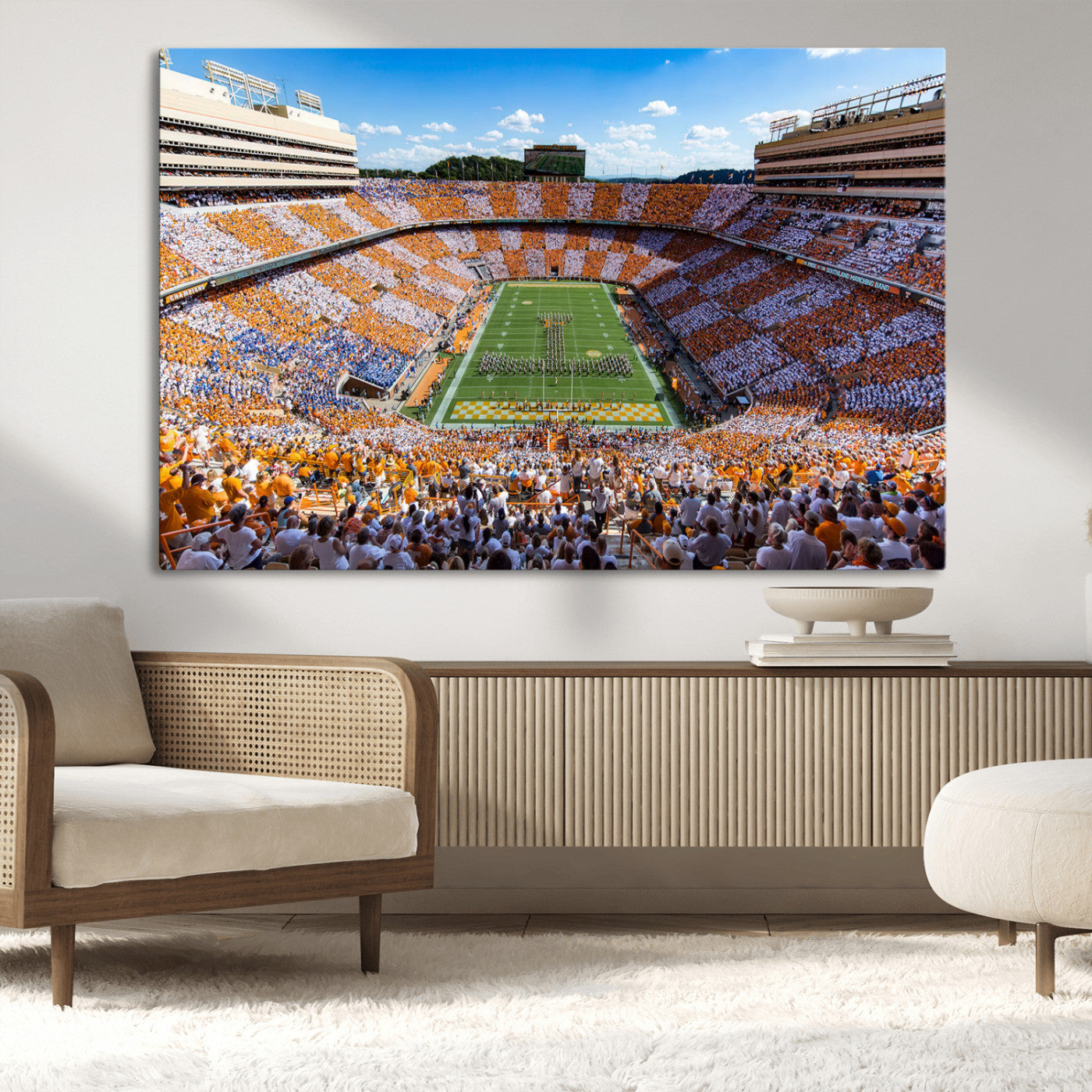 77097951-MGV-CV-36X24-Neyland Stadium Wall Art – Panoramic Tennessee Volunteers Checkerboard Crowd Canvas Print, Football Game Day Decor for Office, Man