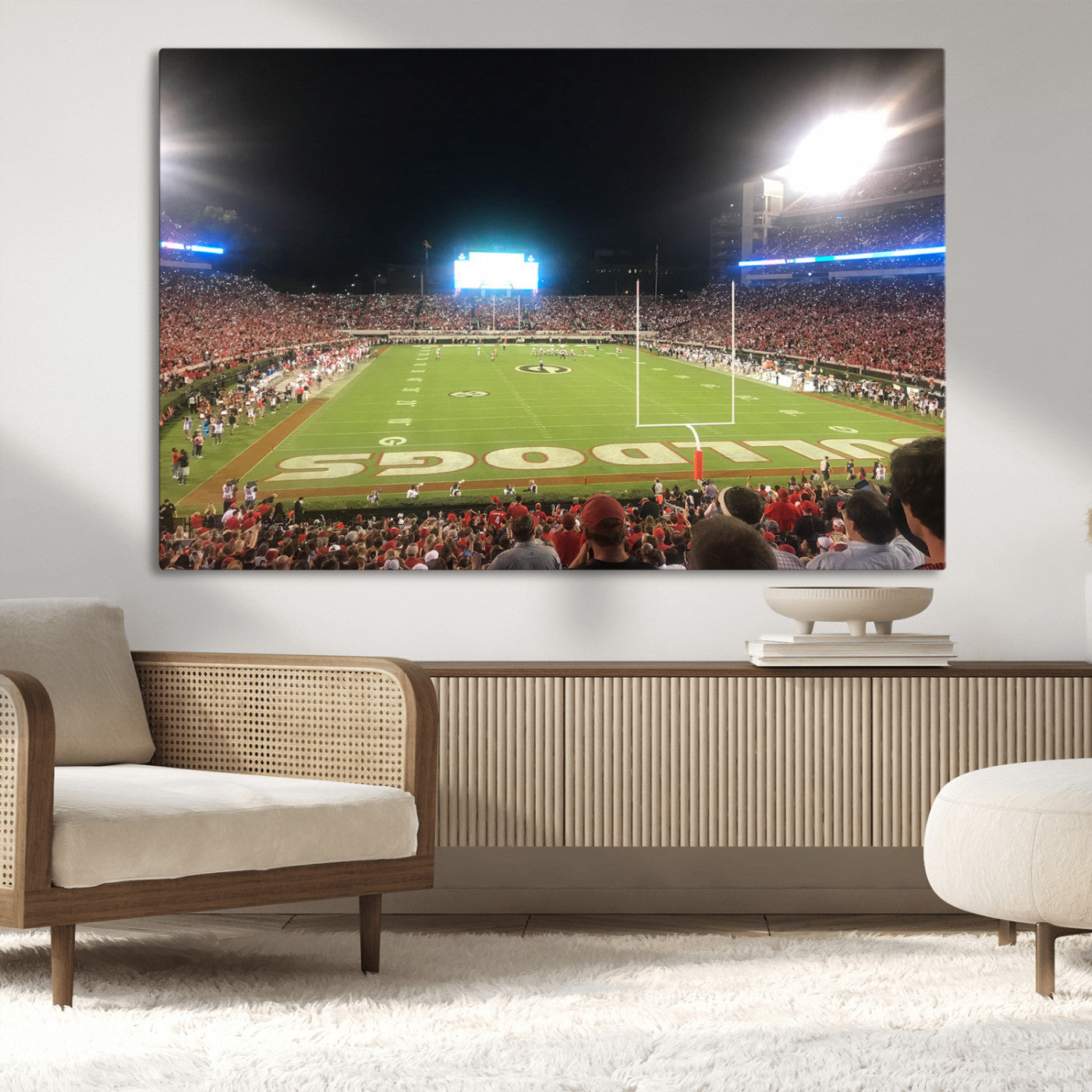 16230786-MGV-CV-36X24-Georgia Bulldogs Stadium Wall Art – Night Game Football Field Canvas Print, Panoramic Sports Decor for Home, Office, Fan Cave