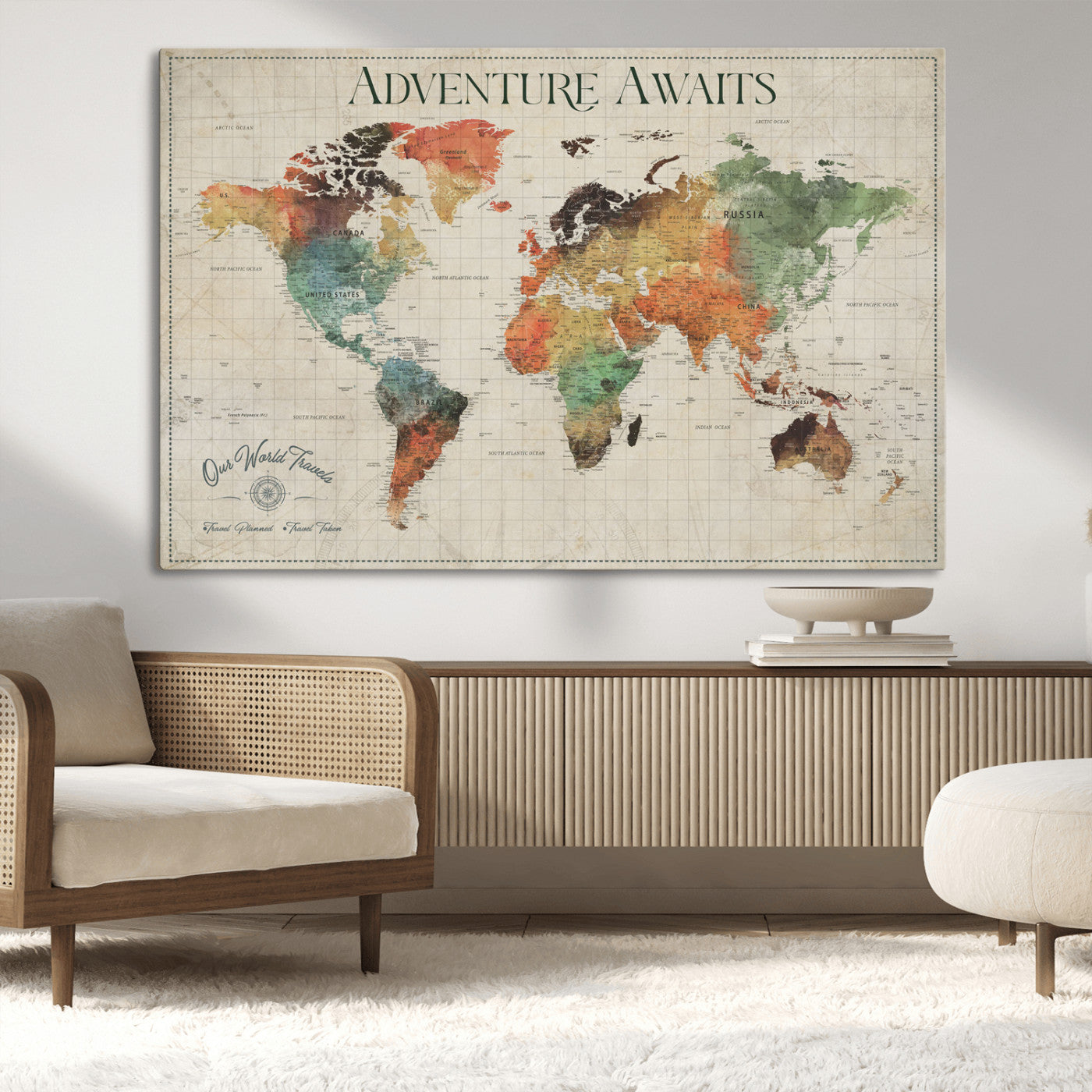 24737989-MGV-CV-36X24-Personalized World Map Wall Art – Colorful Vintage Adventure Travel Map with Custom Names, Unique Wall Decor for Couples,
