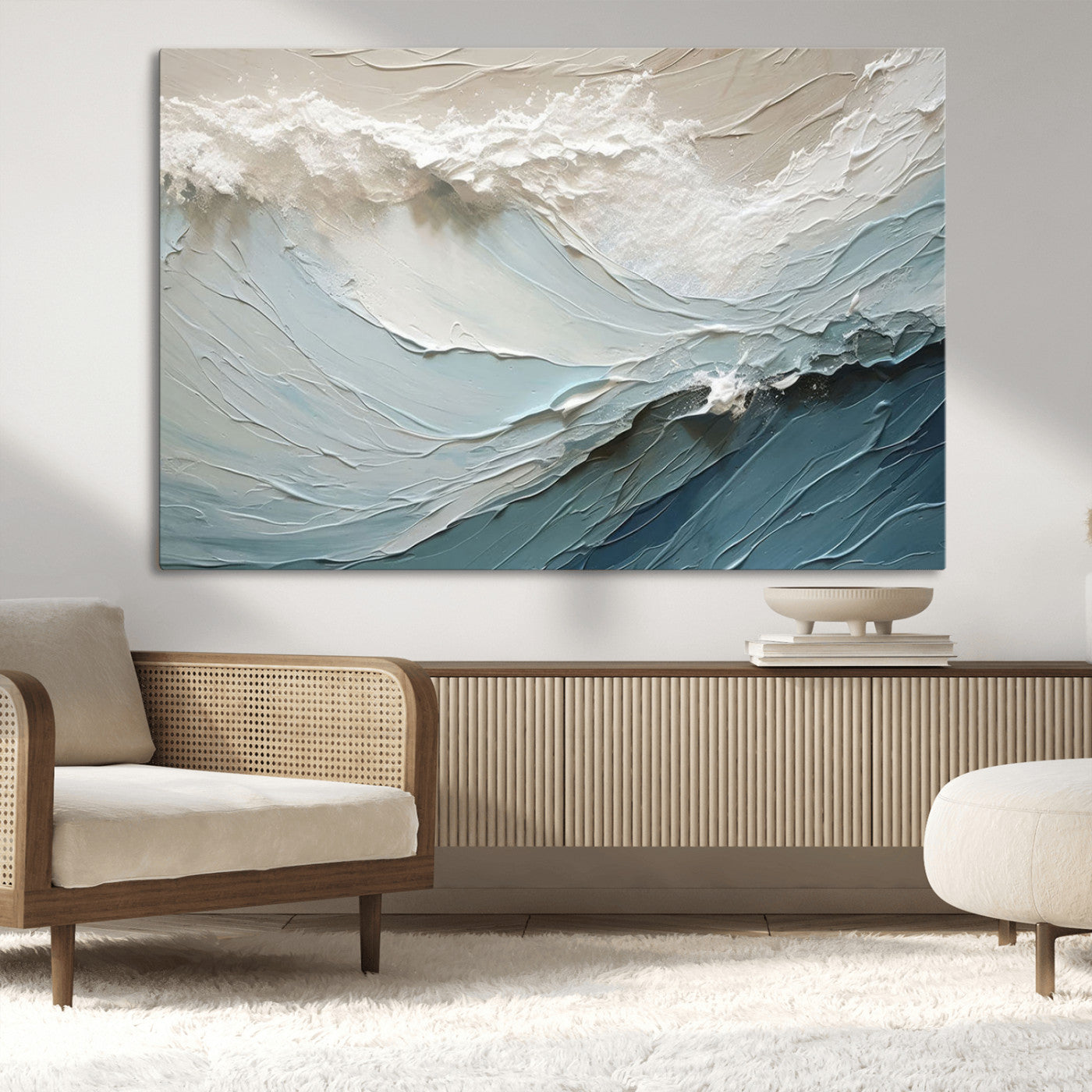 53646-MGV-CV-36X24-Ocean Wave Wall Art Canvas Print, Framed Textured Seascape Art Picture Print, Modern Ocean Perfect Minimal Coastal 2/2 Decor