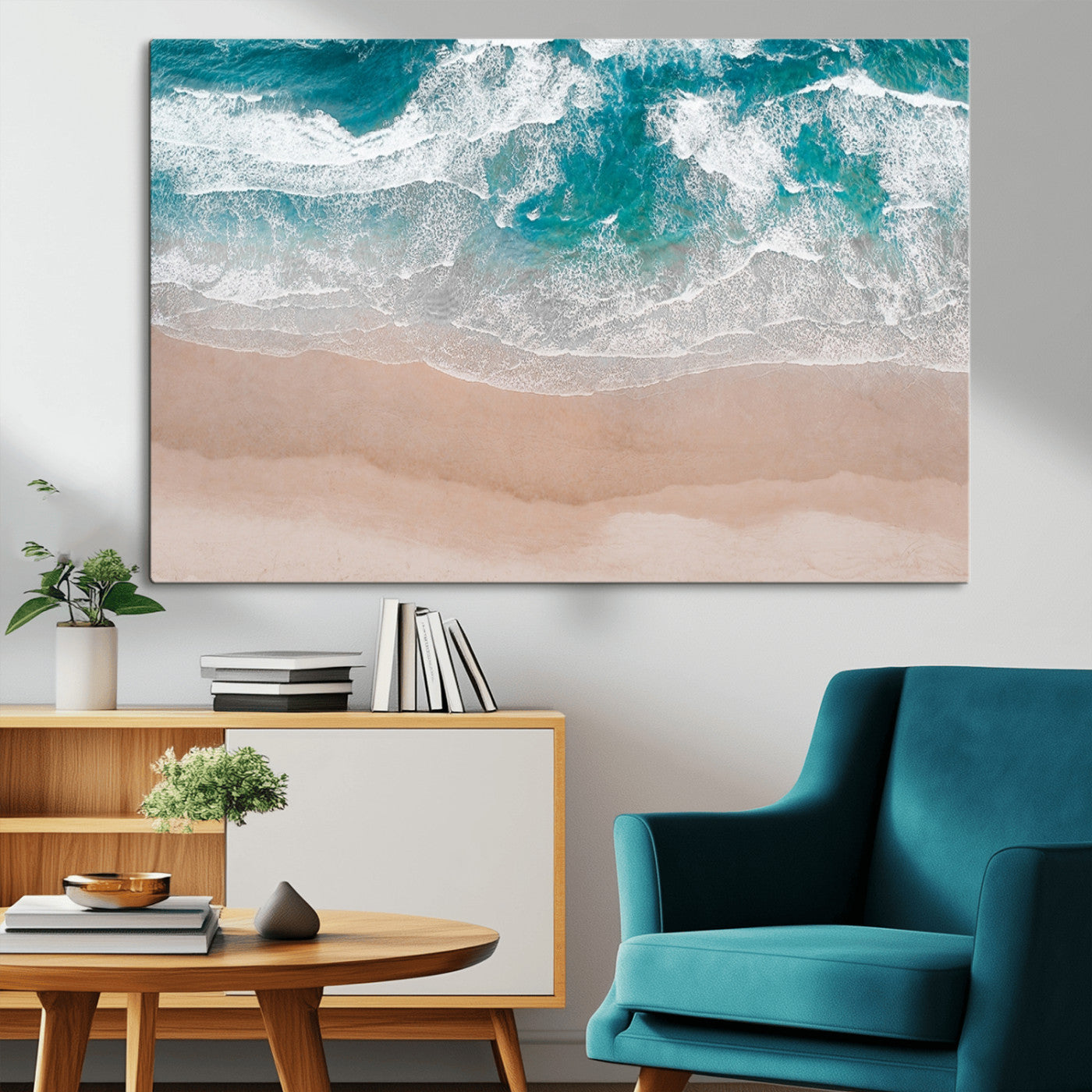 39236-MGV-CV-36X24-Ocean Beach Wall Art – Aerial View of Waves and Sand Canvas Print, Coastal Home Decor for Living Room, Bedroom, Office or Beach