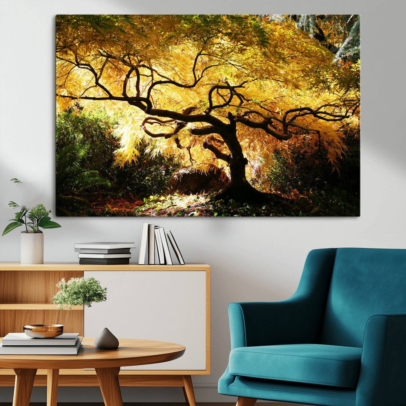 19067-MGV-CV-36X24-Golden Canopy Wall Art – Panoramic Autumn Tree Canvas Print, Warm Seasonal Decor for Living Room, Office or Garden Space
