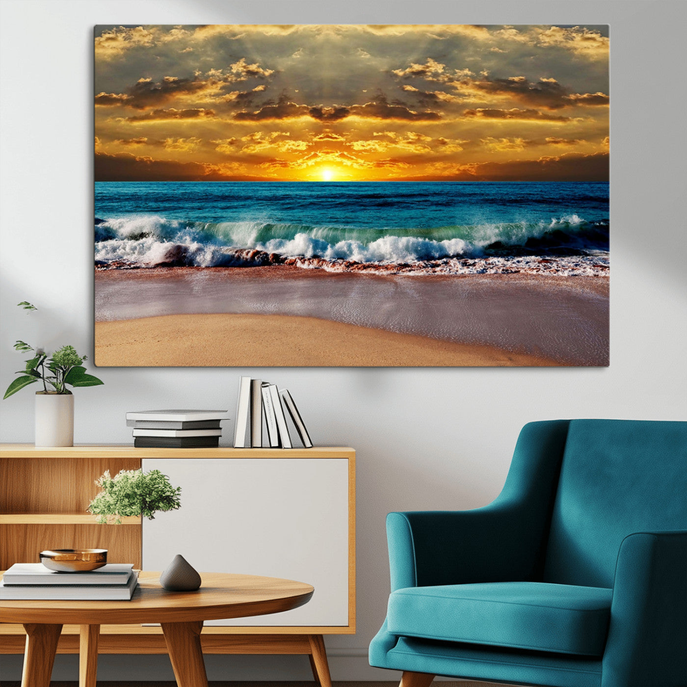 83389-MGV-CV-36X24-Ocean Sunrise Wall Art – Vibrant Beach Waves Canvas Print, Coastal Seascape Decor for Living Room or Office