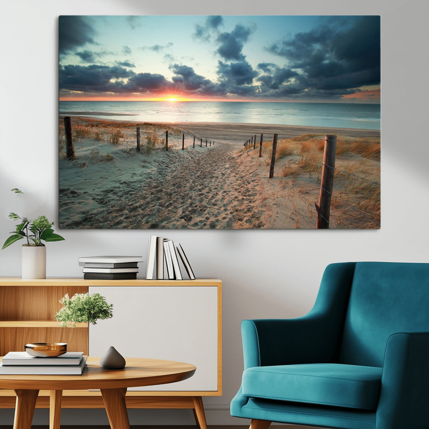 25788-MGV-CV-36X24-Sunset Beach Path Wall Art – Scenic Coastal Dunes and Ocean Canvas Print, Tranquil Seaside Landscape Decor for Living Room or