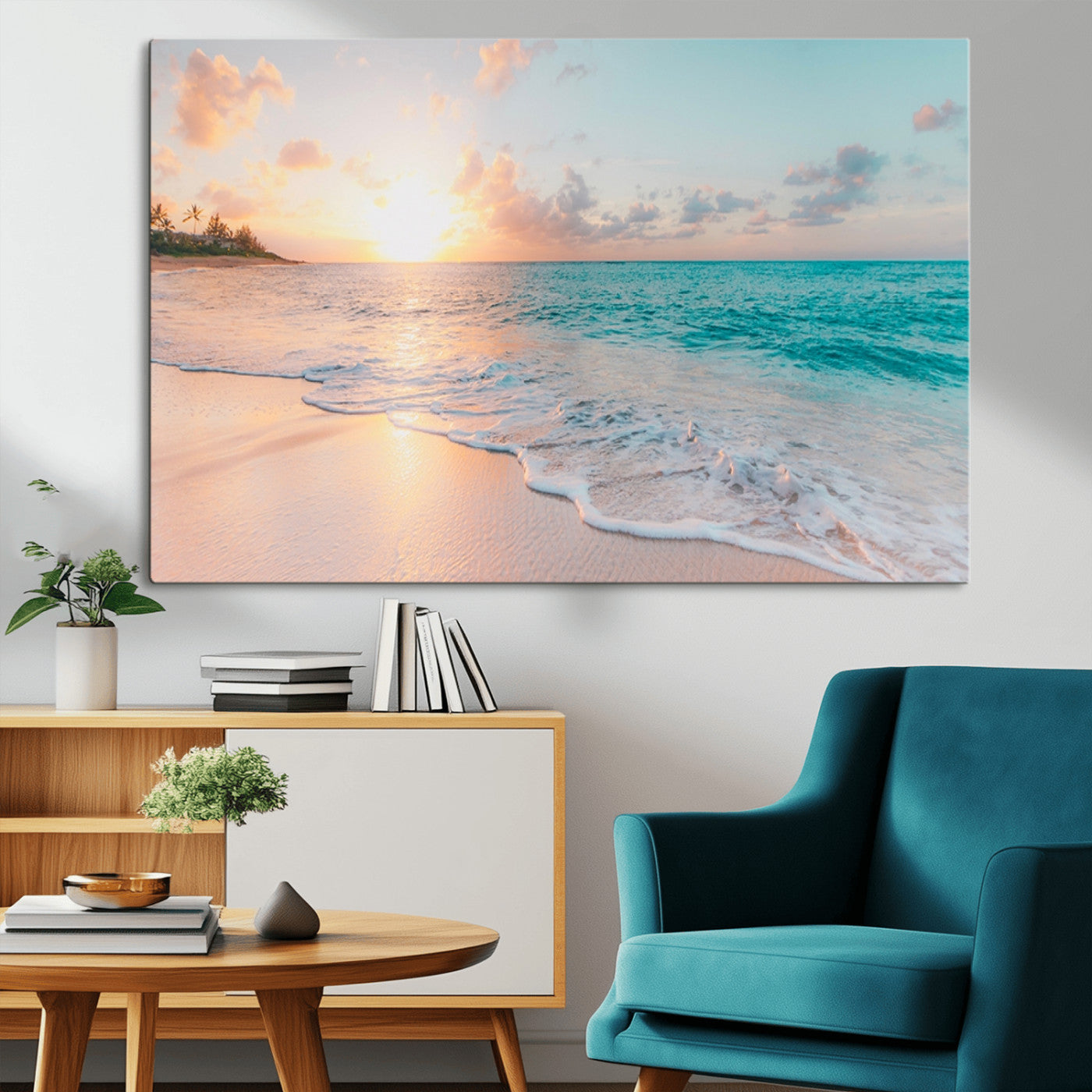 89767-MGV-CV-36X24-Ocean Sunset Wall Art – Serene Beach Canvas Print with Pastel Sky and Waves, Coastal Seascape Artwork for Bedroom, Living Room, or
