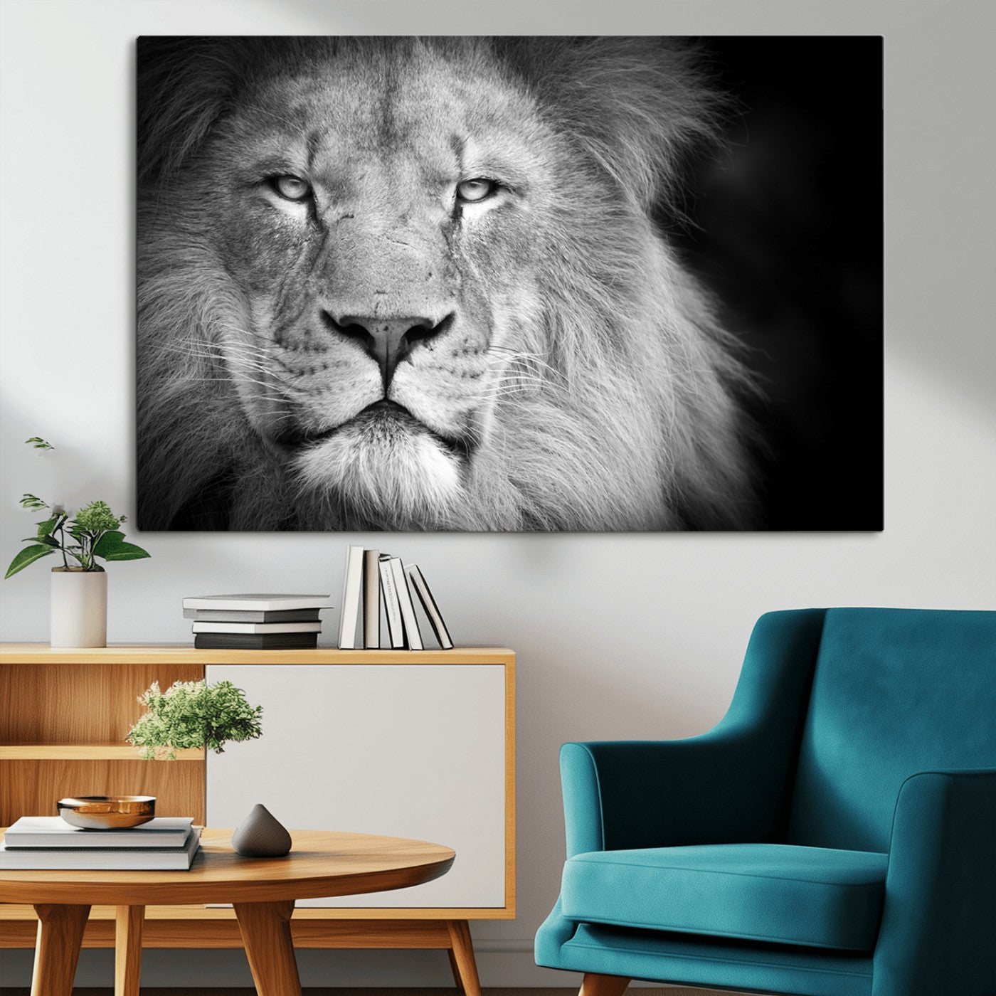 94453-MGV-CV-36X24-Lion Portrait Wall Art – Black and White King of the Jungle Canvas Print, Safari Wildlife Decor for Office, Bedroom, or Living