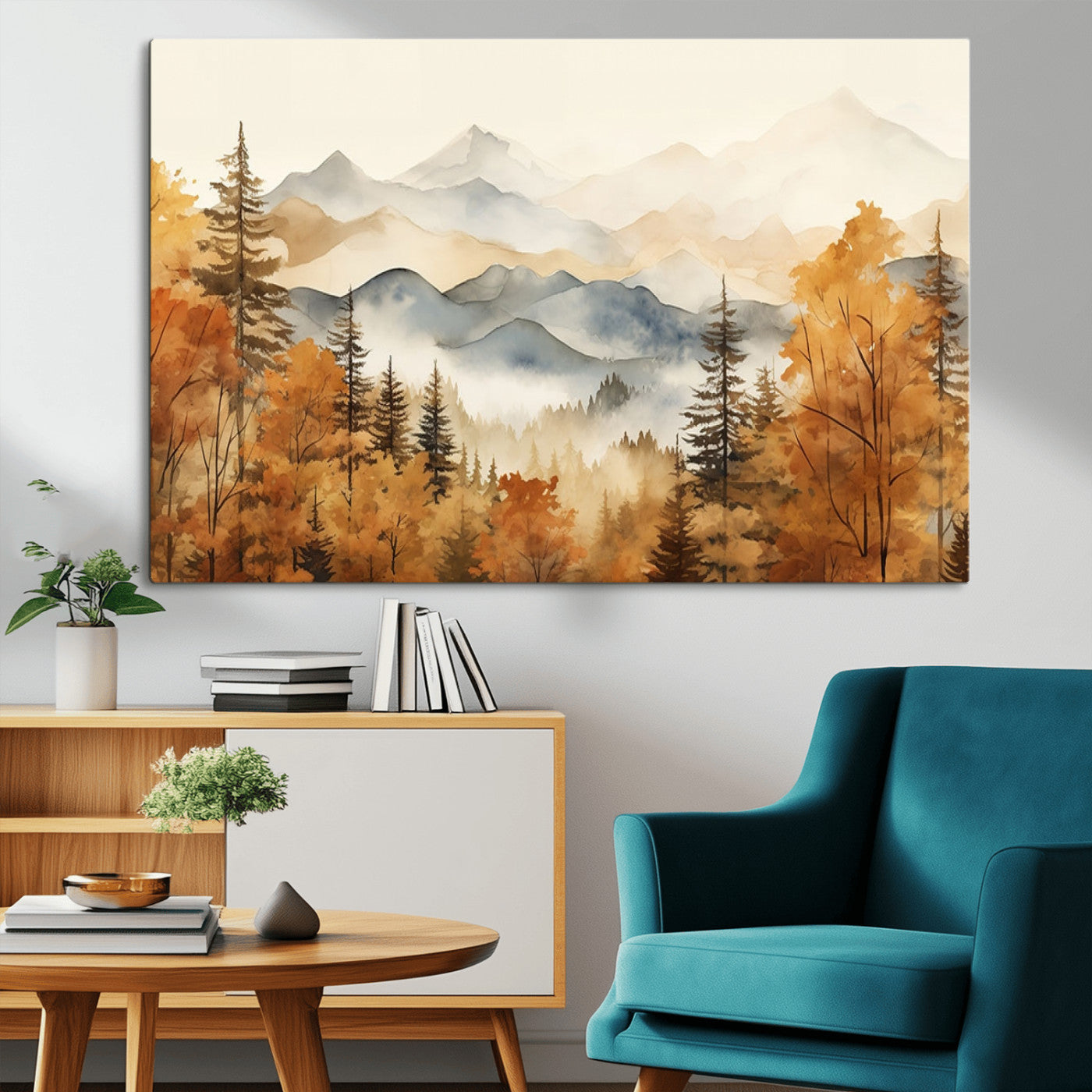 72950-MGV-CV-36X24-Autumn Mountain Forest Wall Art – Golden Fall Landscape Canvas Print, Nature-Inspired Home Decor for Living Room, Bedroom or