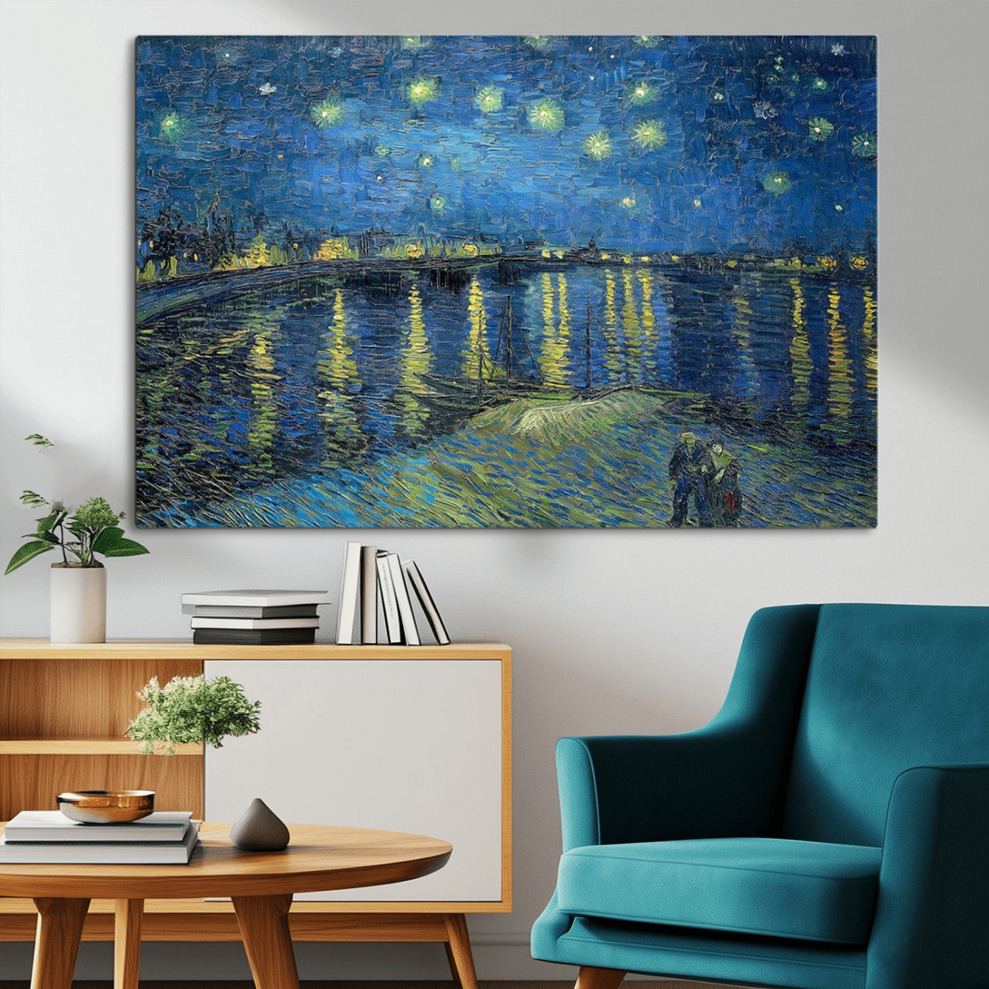 94605-MGV-CV-36X24-Starry Night Over the Rhone Wall Art – Vincent van Gogh Canvas Print, Famous Impressionist Painting for Living Room, Office
