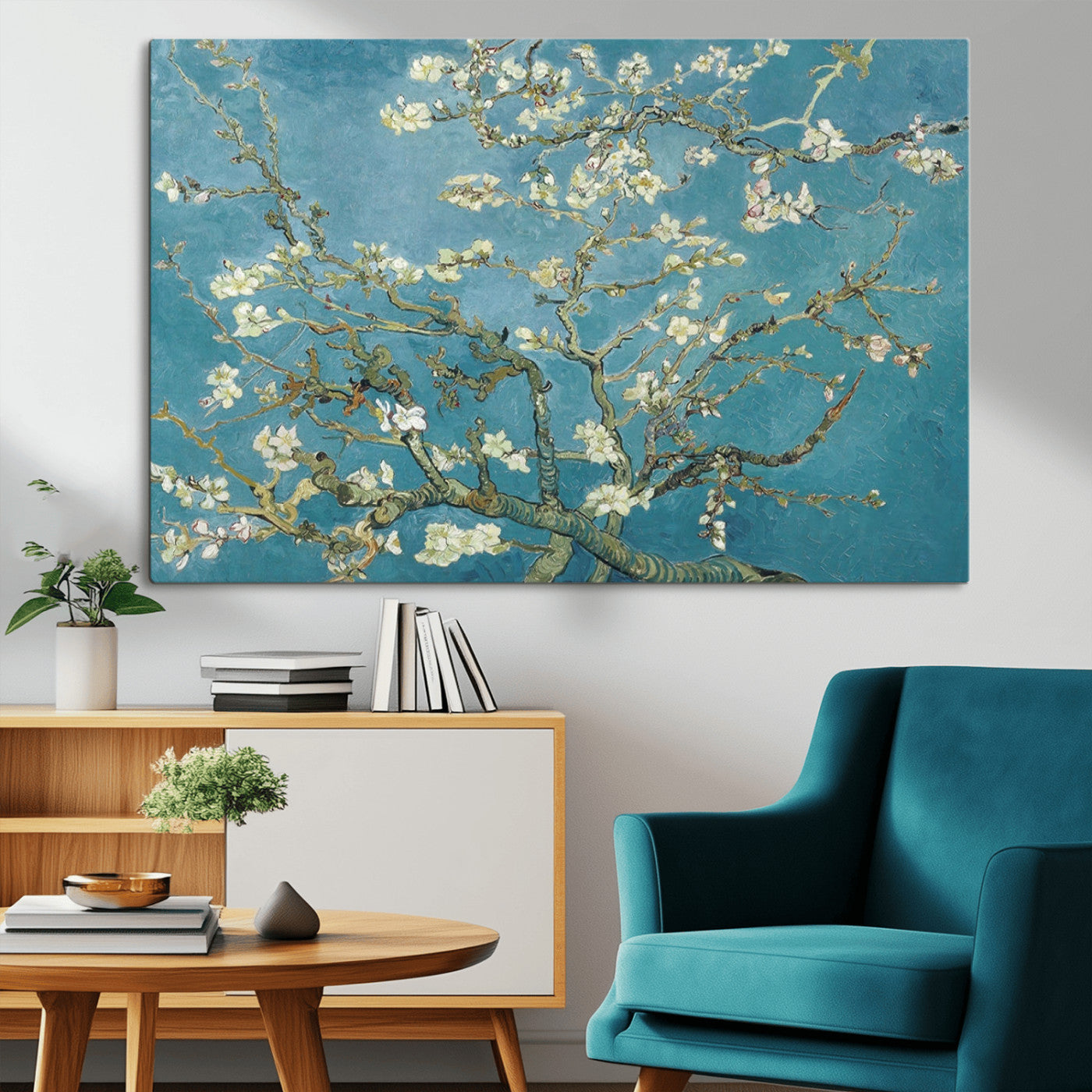 65607-MGV-CV-36X24-Almond Blossom Wall Art – Van Gogh Blue Floral Canvas Print, Elegant Impressionist Painting Decor for Living Room, Bedroom or