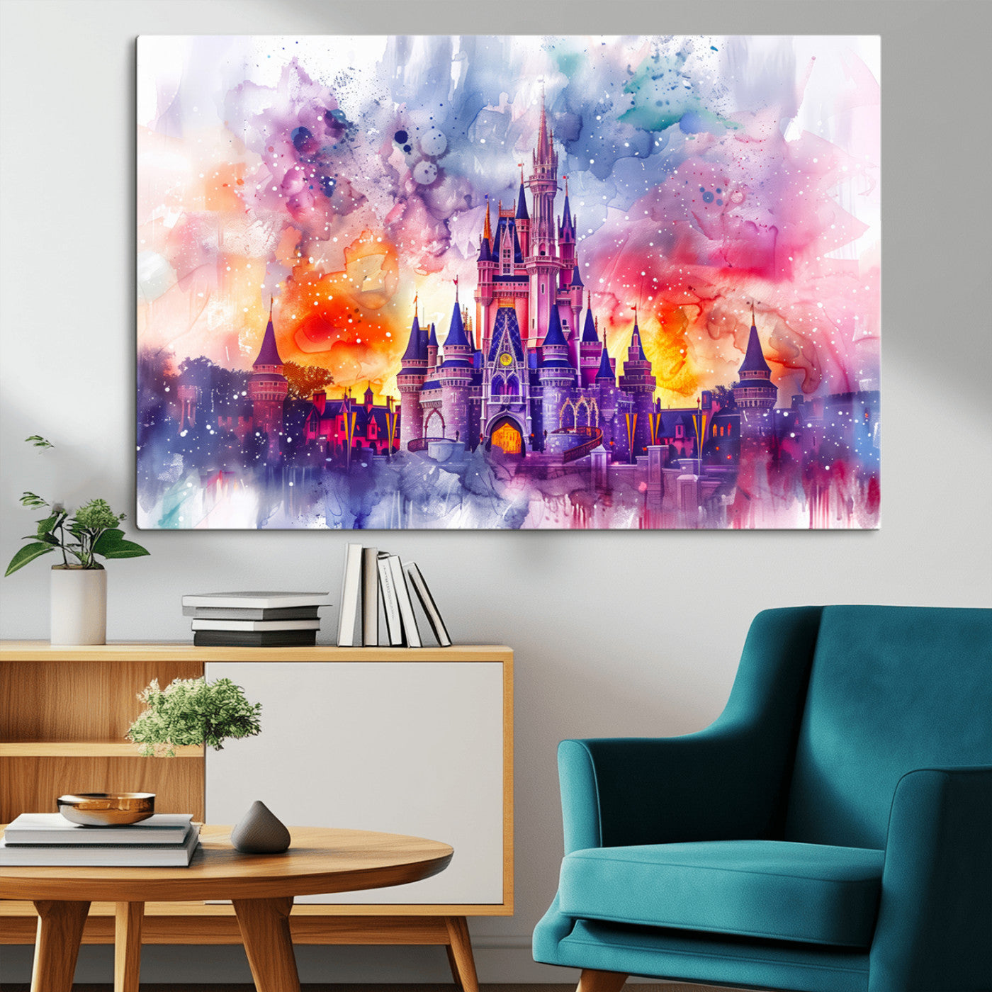 24602-MGV-CV-36X24-Disney Castle Wall Art Canvas Print, Framed Disneyland Art Picture Print, Cinderella Castle Perfect Disneyland Colorful Decor