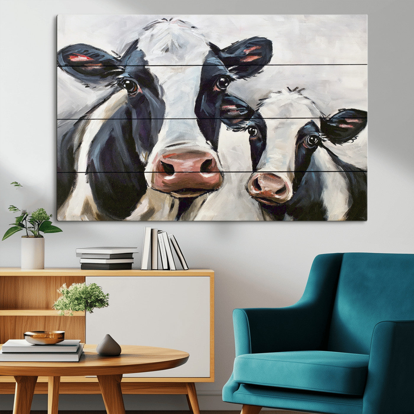 28934-MGV-CV-36X24-Farmhouse Cow Wall Art – Rustic Black and White Dairy Cattle Canvas Print, Country Barn Animal Painting for Kitchen, Living Room