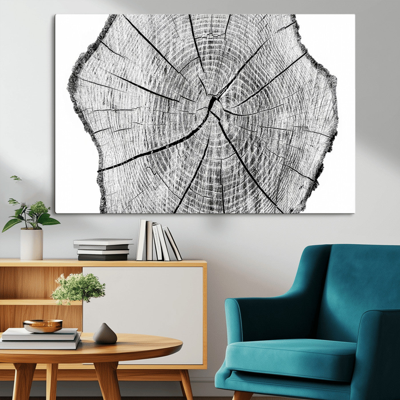 98709-MGV-CV-36X24-Tree Ring Wall Art – Black and White Canvas Print Rustic Wood Cross Section, Minimal Nature Inspired Decor for Living Room,