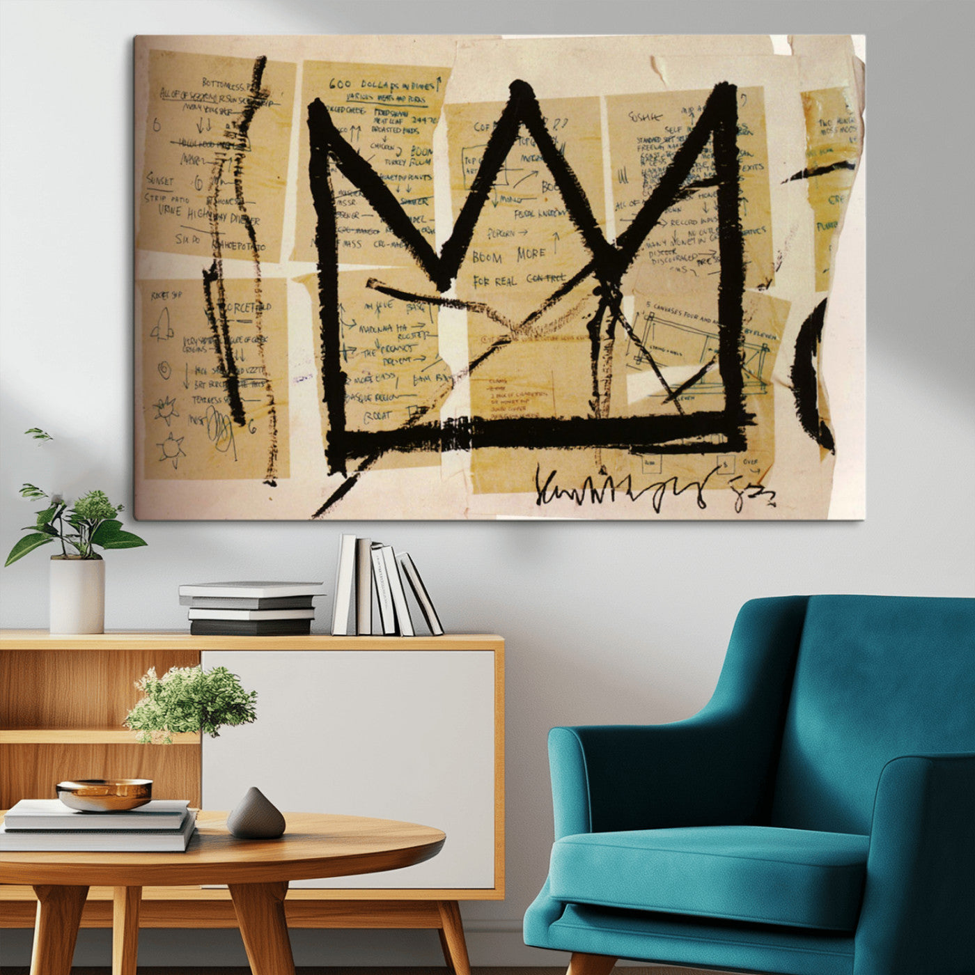 37215-MGV-CV-36X24-Abstract Crown Wall Art – Urban Graffiti Style Canvas Print Modern Street Art Design, Bold Contemporary Decor for Living Room,