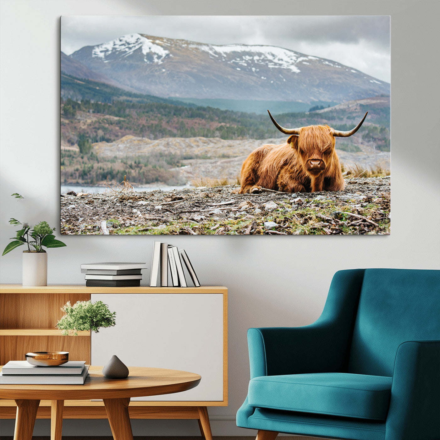 80252-MGV-CV-36X24-Scottish Cow Wall Art Canvas Print, Framed Highland Cow Art Picture Print, Highland Cattle Perfect Rustic Farmhouse Decor Artwork