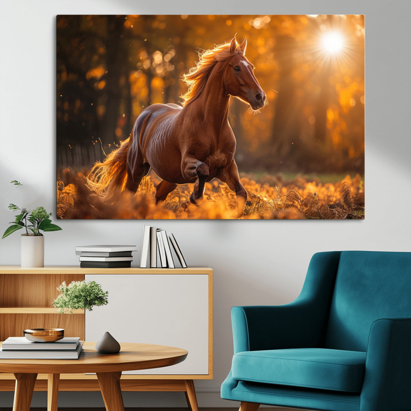92144-MGV-CV-36X24-Sunset Horse Wall Art Canvas Print, Framed Horse Barn Art Picture Print, Majestic Horse Perfect Rustic Farmhouse Decor Artwork